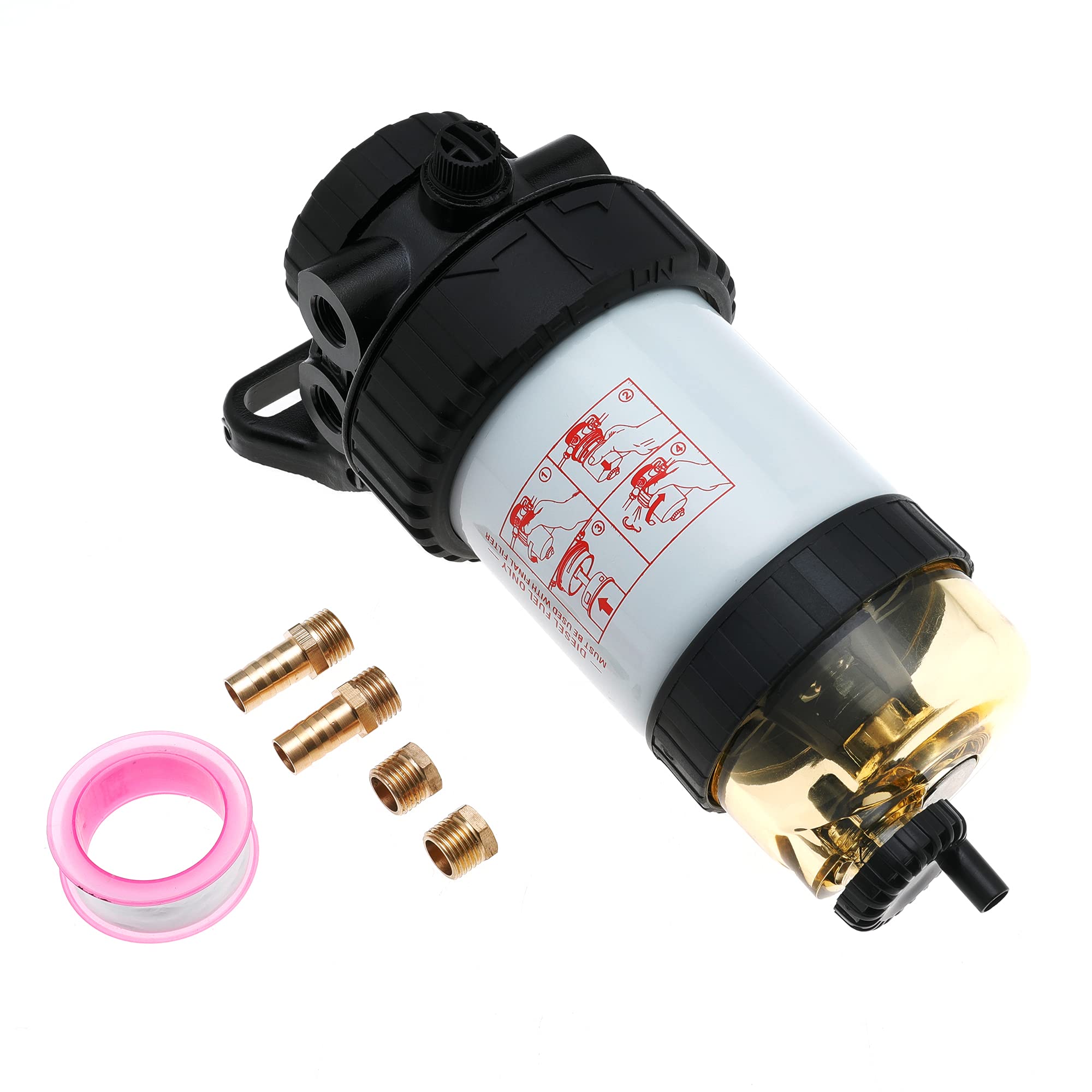 42093 31863 Fuel Filter Assembly 30 Micron for FM100 Series Diesel Engine - Replaces BF7783-D with 2 Hose Tail Fittings & 2 Plugs - Perfect for Heavy-Duty Trucks, Construction Equipment, and Marine Engines