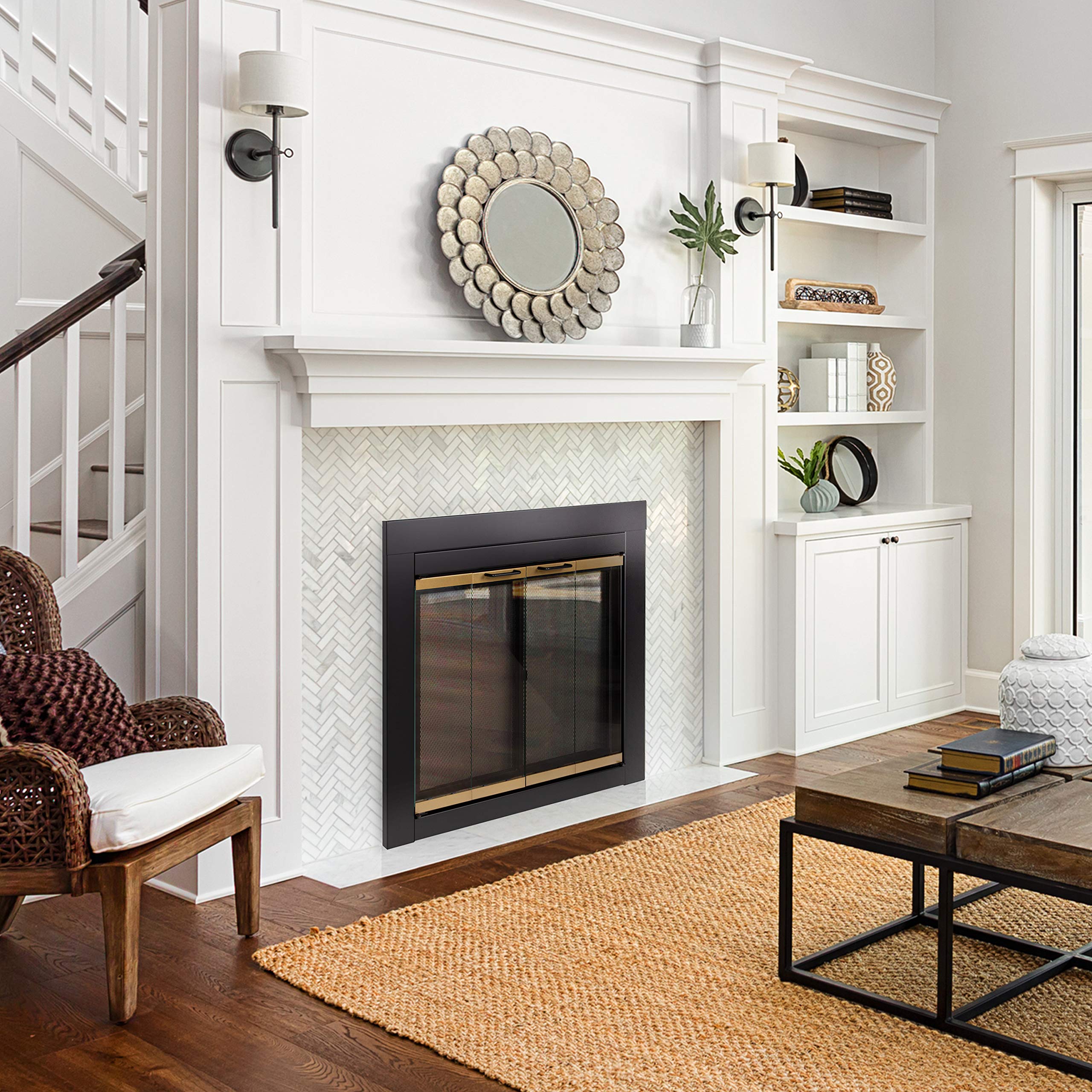 Pleasant Hearth AR-1022 Arrington Large Black Fireplace Glass Door - Perfect for Living Room, Patio & Outdoor Fireplace Safety
