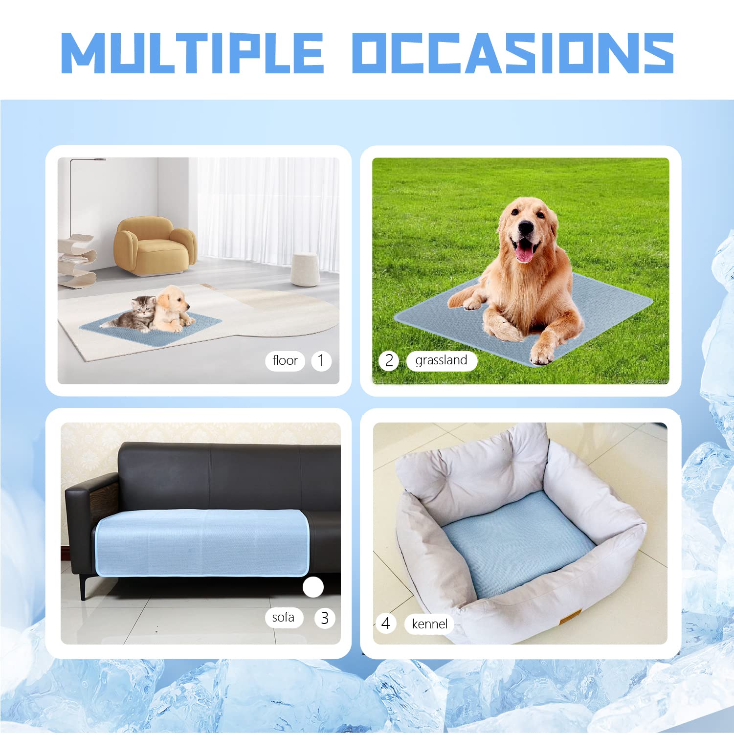 Dog Cooling Mat for Summer - Non-Slip Ice Silk Pet Cooling Pad for Dogs & Cats - 28x40 Inch Blue Cooling Mat for Kennel, Sofa, Bed, Floor & Car Seats - Keep Pets Cool in Hot Weather - Perfect for Indoor & Outdoor Use