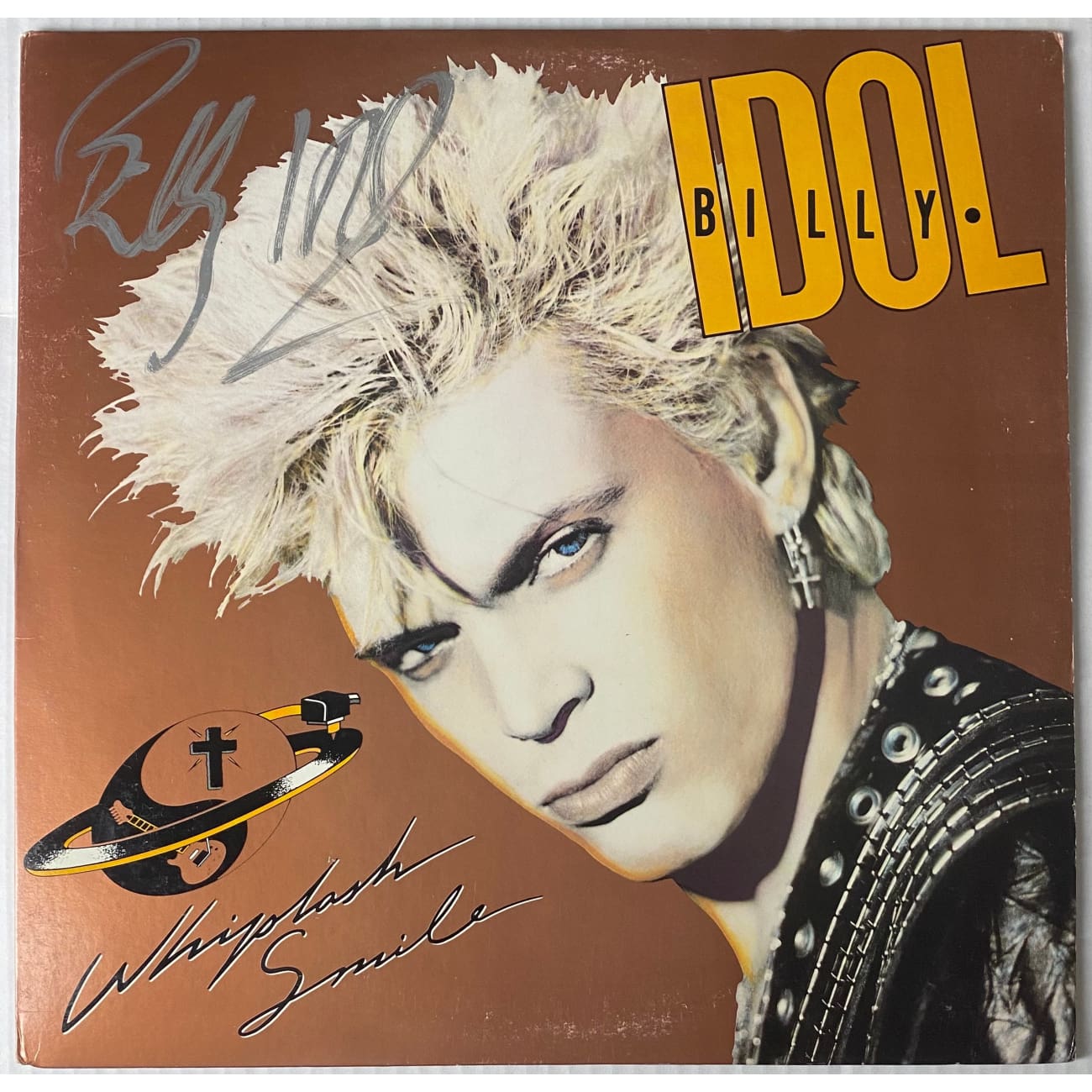 Authentic Billy Idol Whiplash Smile Promo LP Signed by Idol with BAS COA - Rare Collectible Vinyl Record for Music Enthusiasts & Memorabilia Collectors
