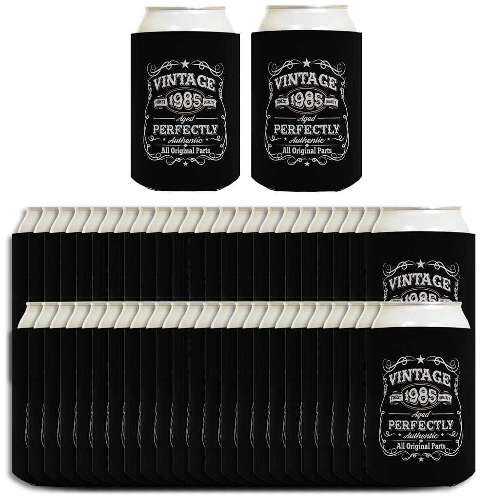 Vintage 1985 Themed 40th Birthday Party Supplies - 96 Pack Retro Beer Can Coolers & Drink Sleeves for Adult Milestone Celebrations, BBQ Parties & Summer Gatherings