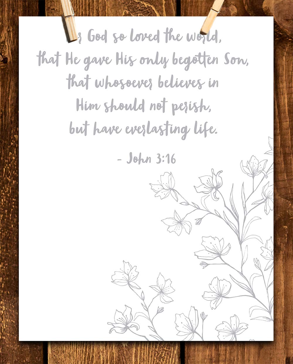 TJ Originals - John 3:16 Bible Verse Wall Art Decor - 11x14 Christian Scripture Print - Inspirational Religious Home Decor Gift for Family, Friends & Women - Perfect for Living Room, Bedroom & Church Decor (Flower Line Art Design)