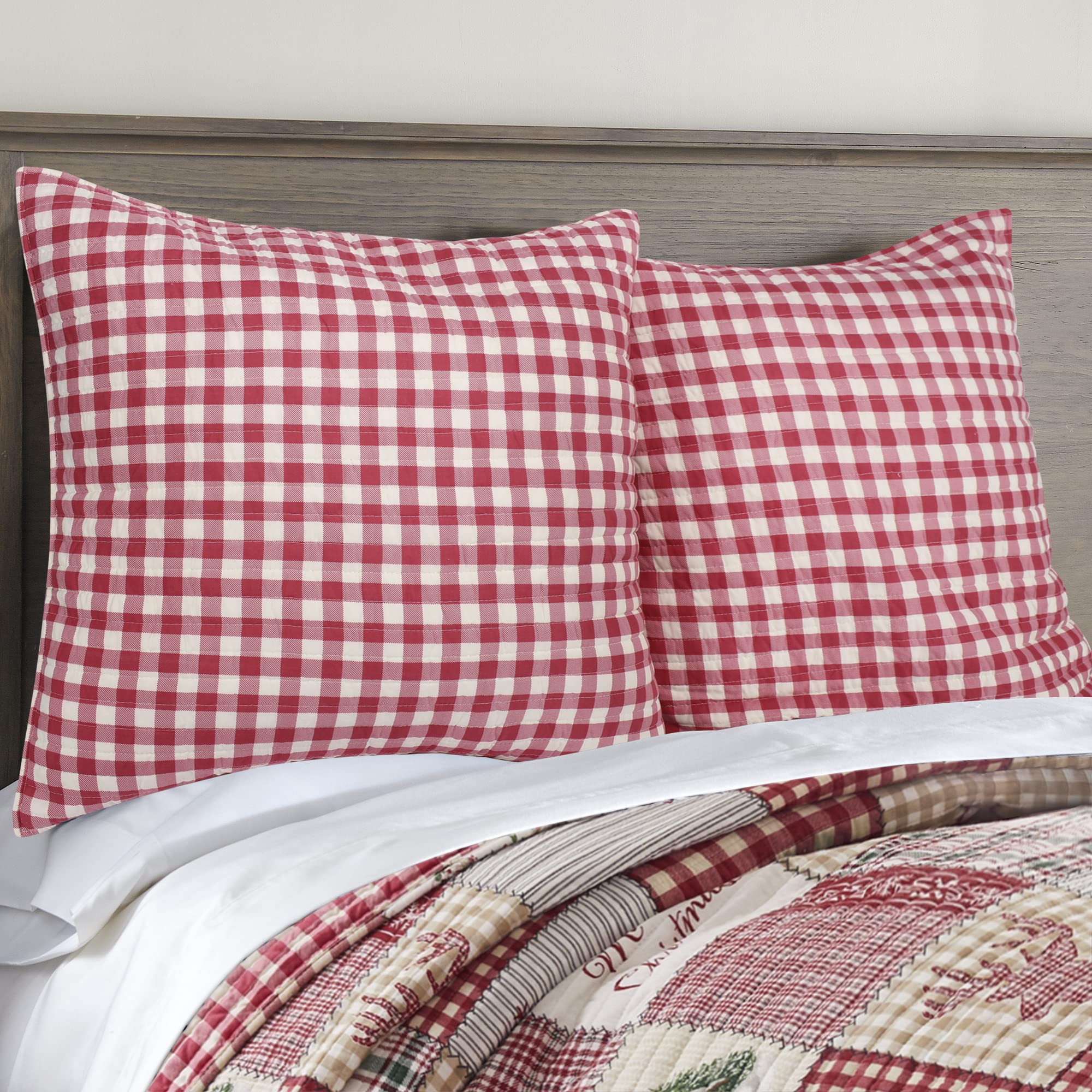 Premium Set of 2 Red and Cream 26x26 Inch Pillow Shams - 100% Cotton Polyester Blend Standard Sham with Envelope Closure - Perfect for Bedroom Decor, Guest Room & Luxury Hotel Styling
