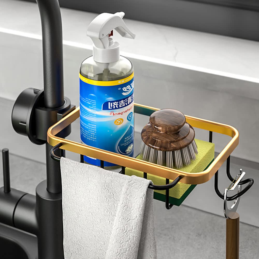 Stainless Steel Dish Drying Rack with Towel Holder - Over The Sink Space Saving Kitchen Organizer - Perfect for Small Kitchens, Apartments & RVs (Golden)