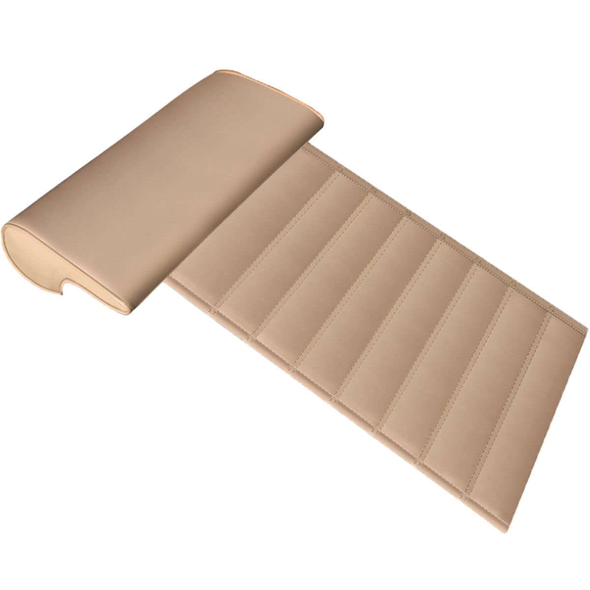 Premium Car Seat Cushion with Leg Support - Ergonomic Comfort for Cars, Buses & Trains - Office & Home Use - Beige Striped Design - Perfect for Long Drives, Commuting & Work From Home Comfort