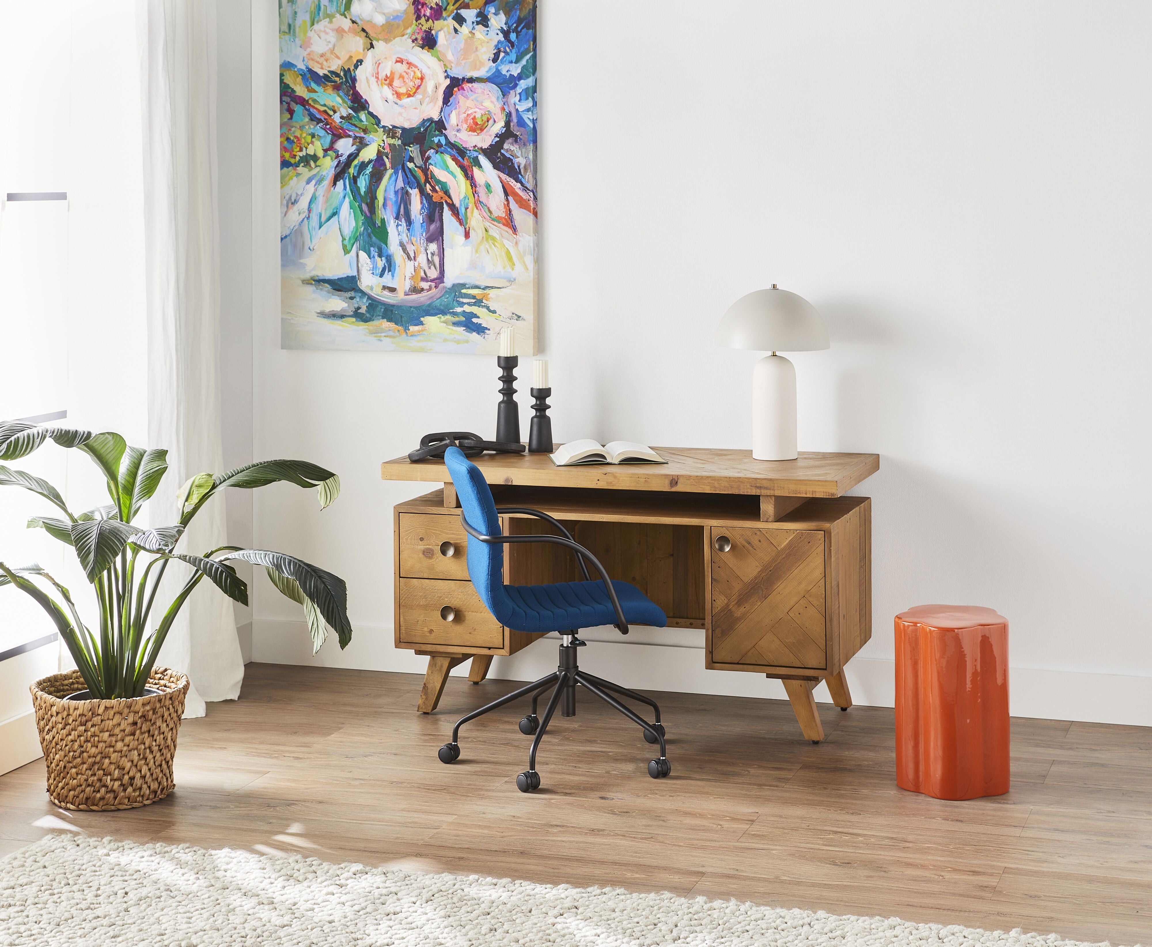 Akiko Mid Back Cashmere Office Chair - Ergonomic Desk Chair with Lumbar Support, Soft Blue Fabric for Home & Office Workspace