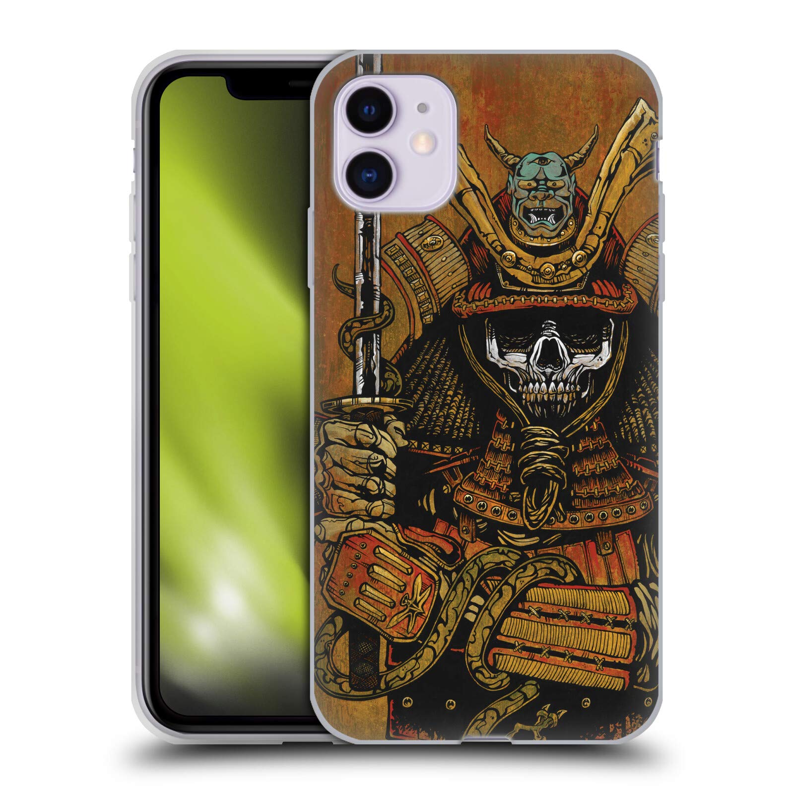David Lozeau Samurai Colorful Grunge Soft Gel Case for iPhone 11 - Officially Licensed Art Design by Head Case - Perfect for Daily Use, Work & Travel Protection