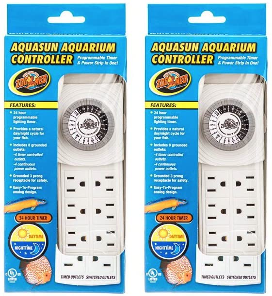 Zoo Med AquaSun Aquarium Controller Timer & Power Strip (2 Pack) - Automatic Lighting & Equipment Control for Fish Tanks, Reef Aquariums & Aquatic Pets