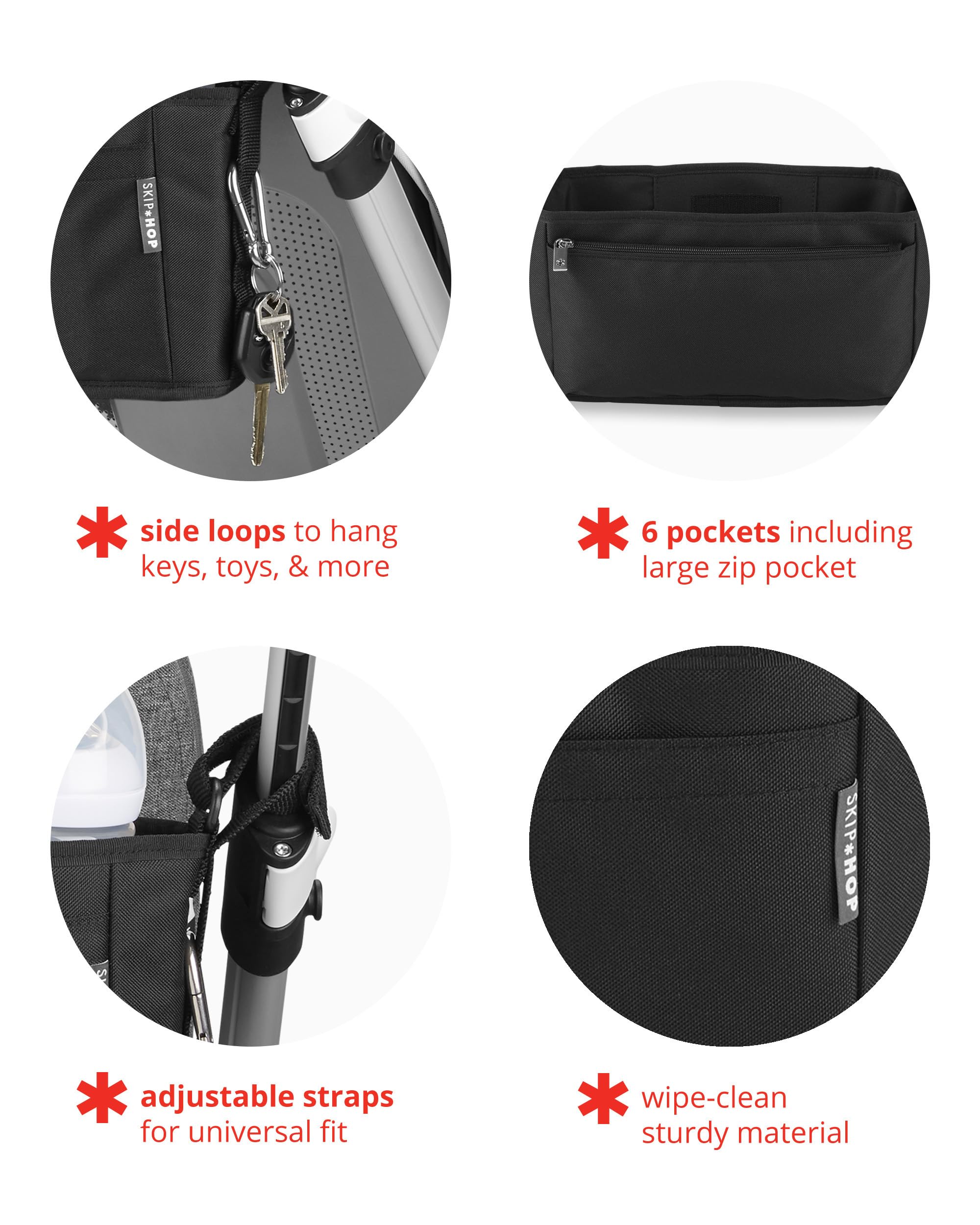 Skip Hop Universal Stroller Organizer - Grab & Go Ultra in Black | Compact Baby Stroller Accessory for Diapers, Bottles & Essentials | Perfect for Shopping, Travel & Daily Walks