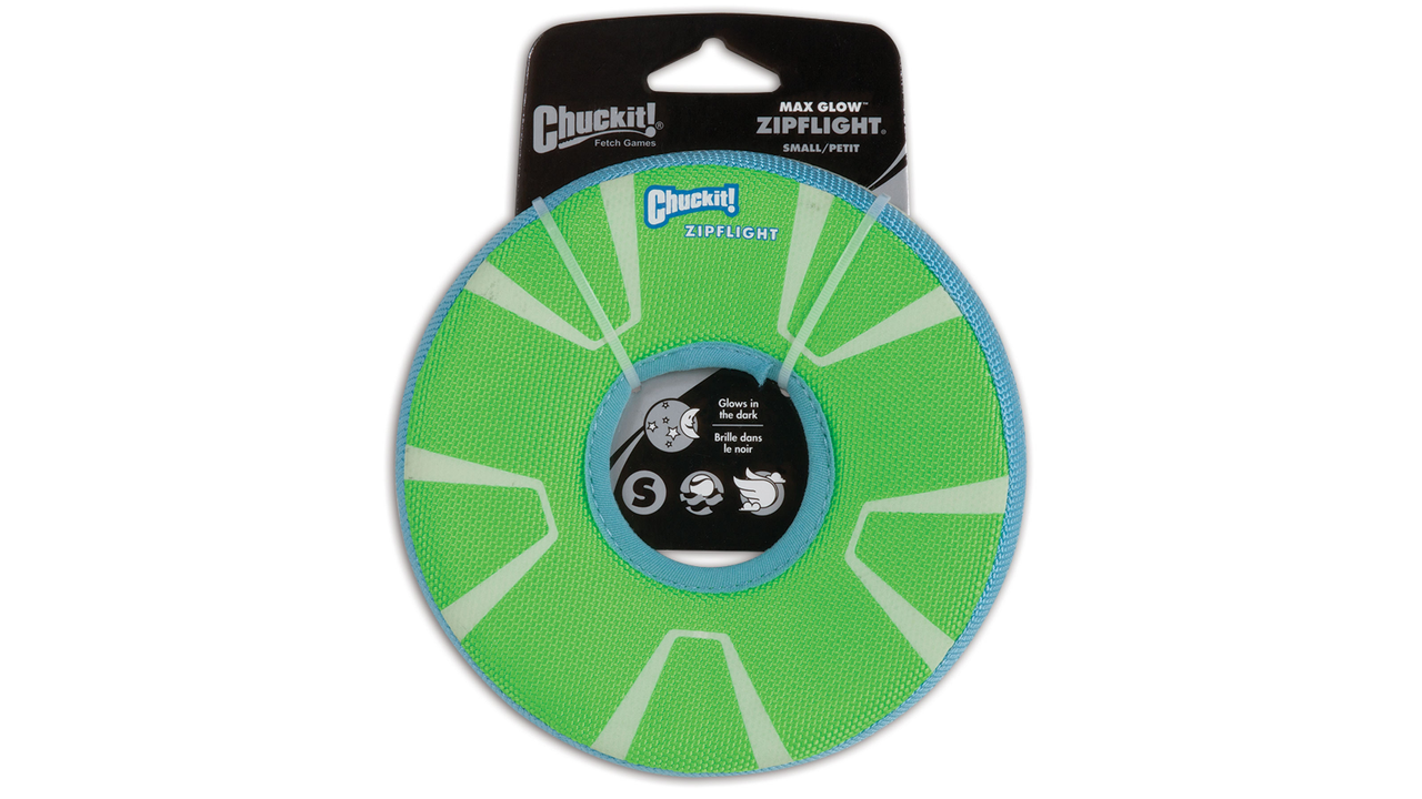 ChuckIt! Zipflight Max Glow Medium Dog Toy - High Visibility Glow in The Dark Fetch Ball for Night Play, Durable Outdoor Flying Disc for Medium Dogs - Perfect for Beach, Park & Backyard Fun