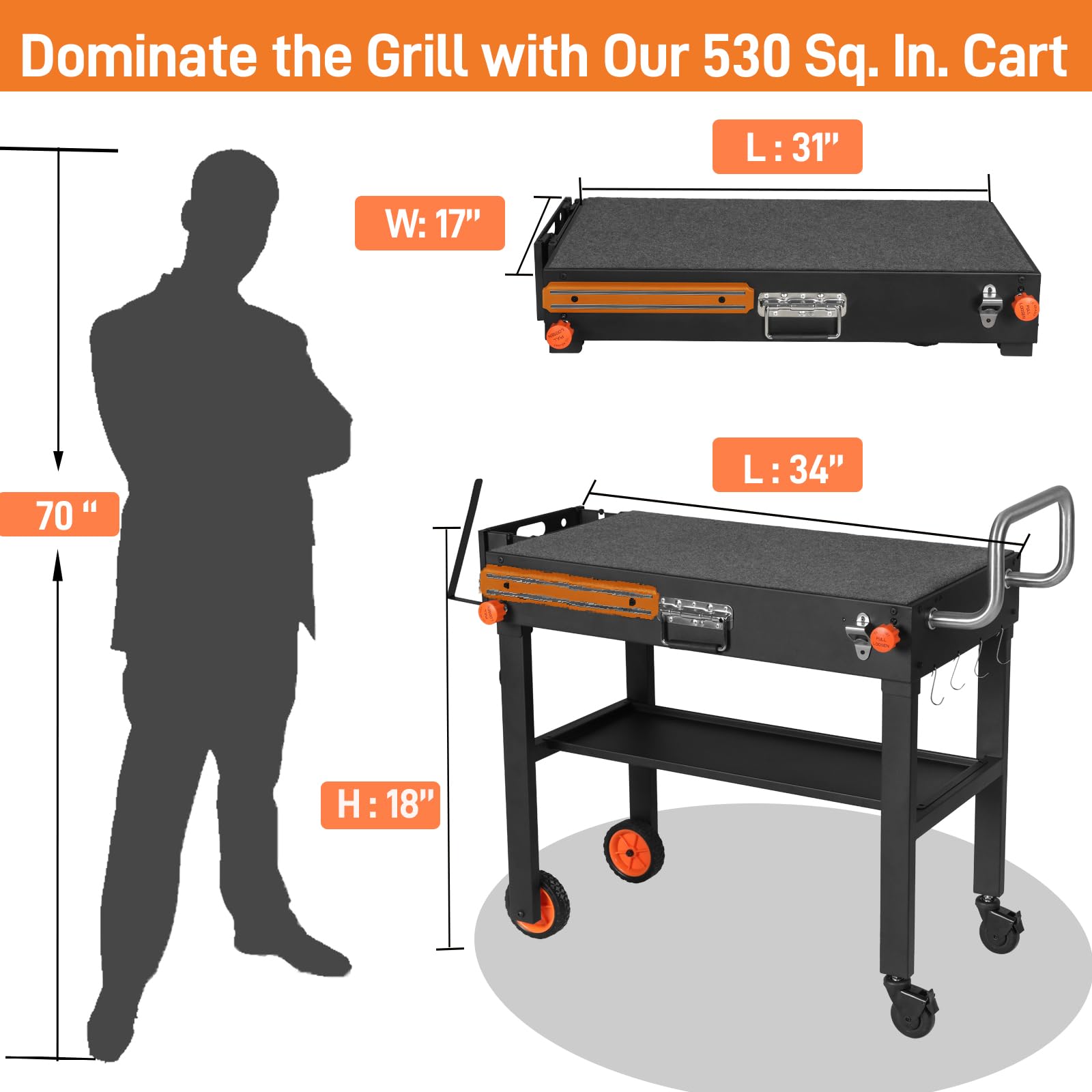 Blackstone Rolling Grill Cart with Spice Rack - Heavy Duty Portable Griddle Stand for 17