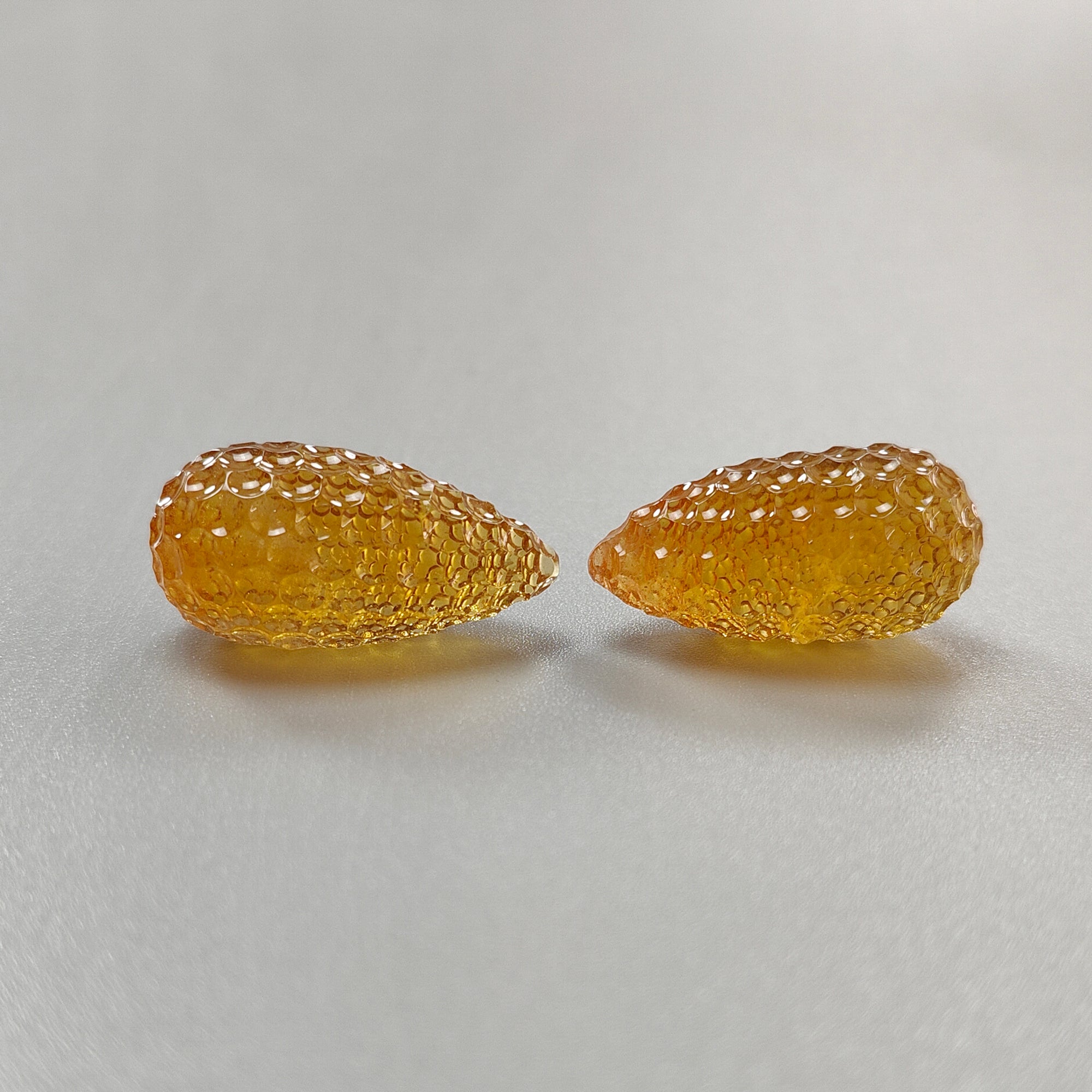 Natural Untreated Yellow Citrine Gemstone Teardrop Carving - 67.60cts Handcrafted Pair (28mm) | November Birthstone | Perfect for Jewelry Making, Healing Crystals & Gift Giving