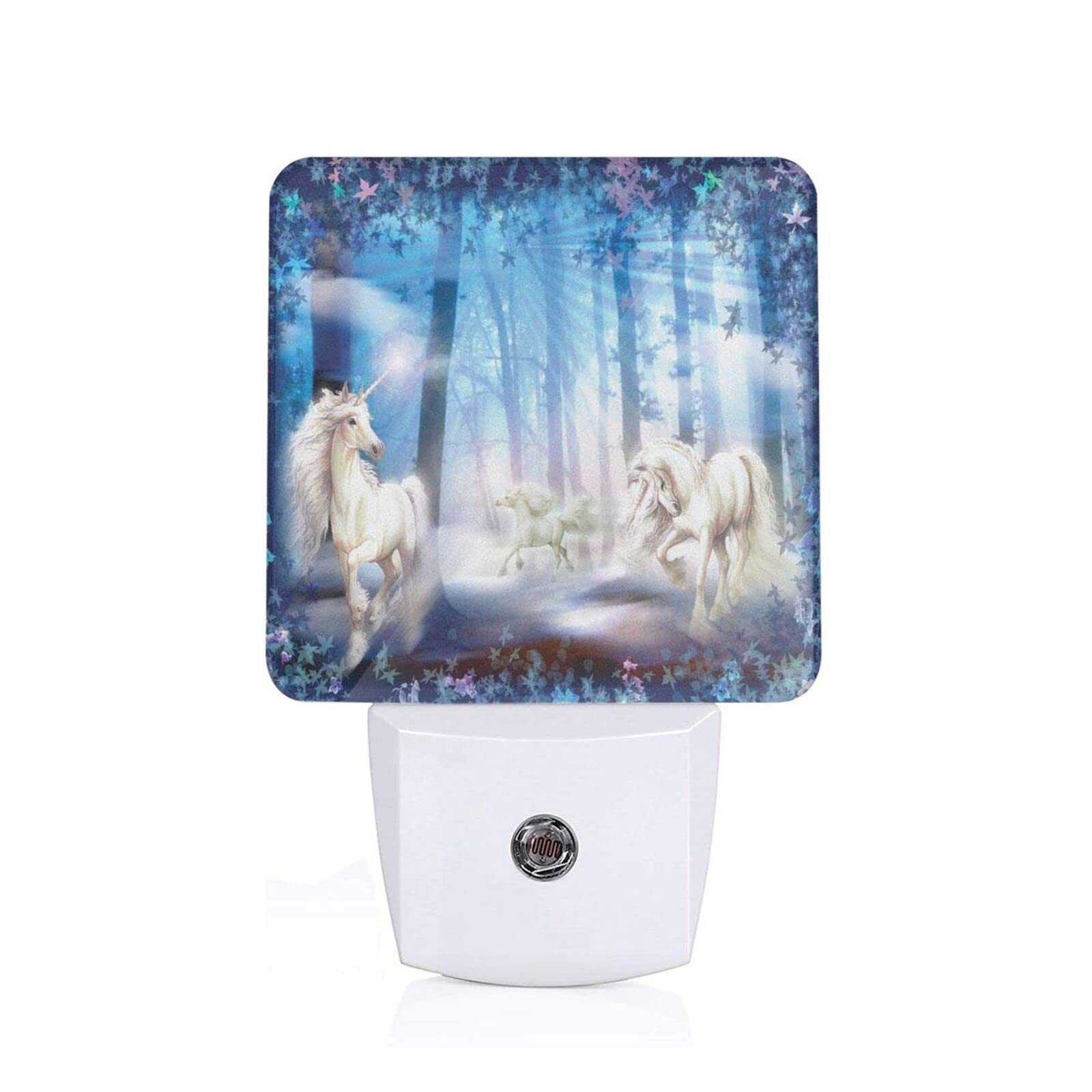 Fairy Tale Unicorn Moonlight Forest Plug-in LED Night Light with Light Sensor - Warm White Energy Saving Dusk to Dawn Nightlight for Kids Room, Nursery, Bathroom, Hallway & Bedroom | Perfect for Nighttime Safety and Soothing Ambience