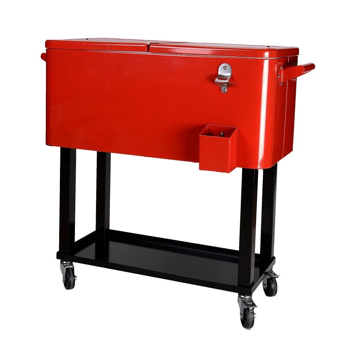 80 Quart Patio Deck Cooler with Wheels - Heavy Duty Solid Steel Construction for Outdoor Parties, BBQs, Camping & Tailgating - Portable Rolling Cooler for Home, Beach & Backyard Use