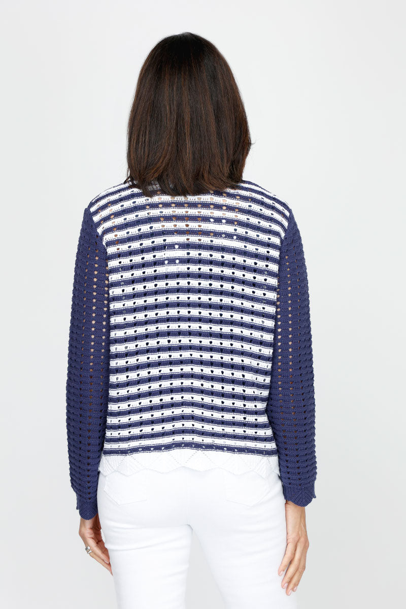Ten Oh 8 Crochet Stripe Cardigan for Women - Soft Chunky Knit Open Front Sweater | Perfect for Fall, Winter & Spring Outfits