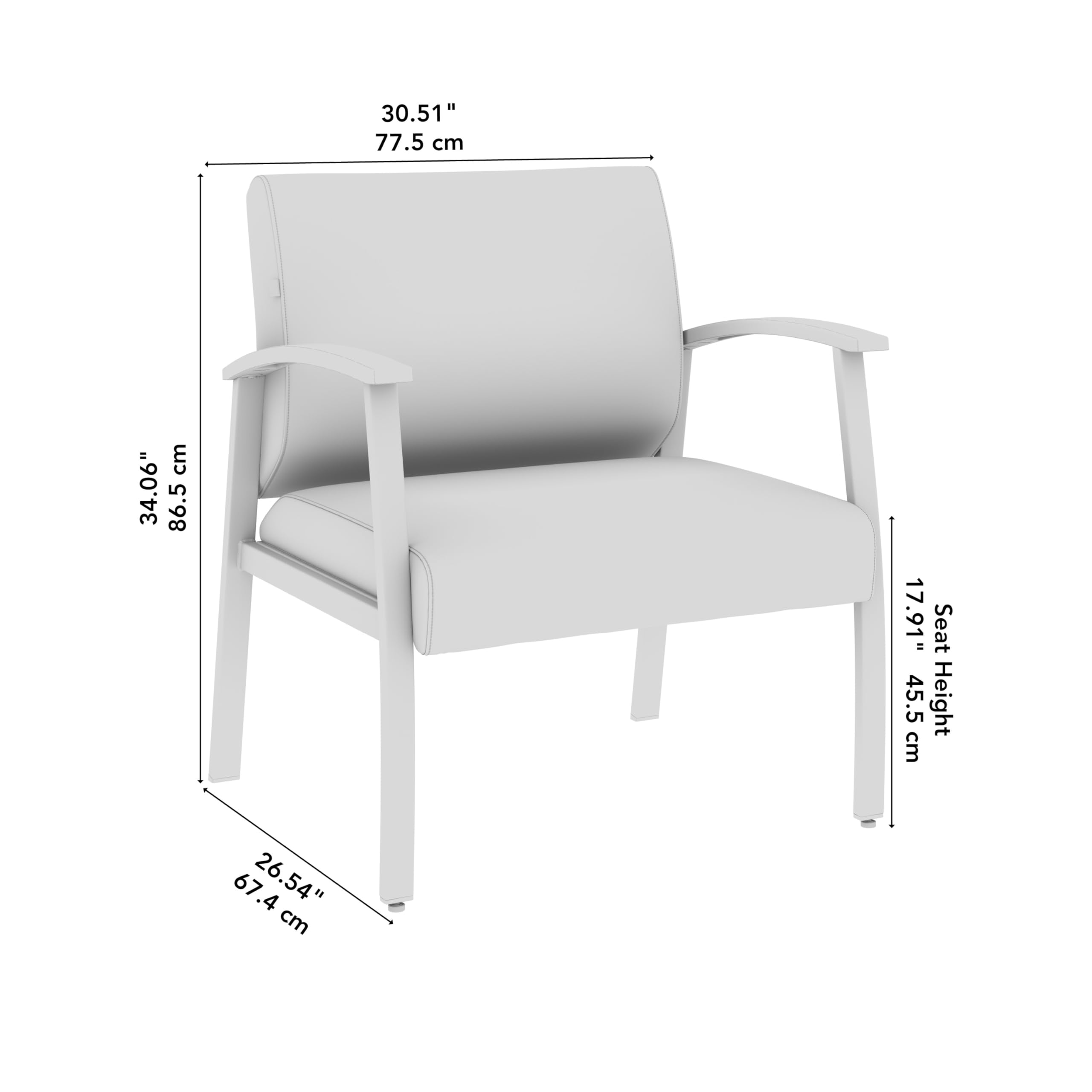 Bariatric Waiting Room Chair with Arms - Light Gray Vinyl Office Guest Chair for Reception Area, Lobby & Healthcare Facilities - Heavy Duty Seating for Hospitals, Clinics & Business Waiting Areas