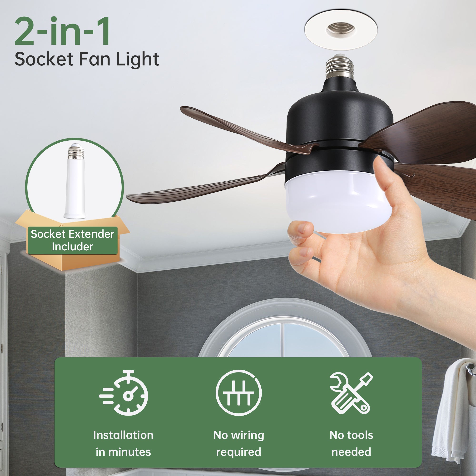 16 Inch Ceiling Fan with Remote Control, 3 Color Lighting Options, E26 Screw Base - Perfect for Bedroom, Living Room and Home Office Cooling & Lighting