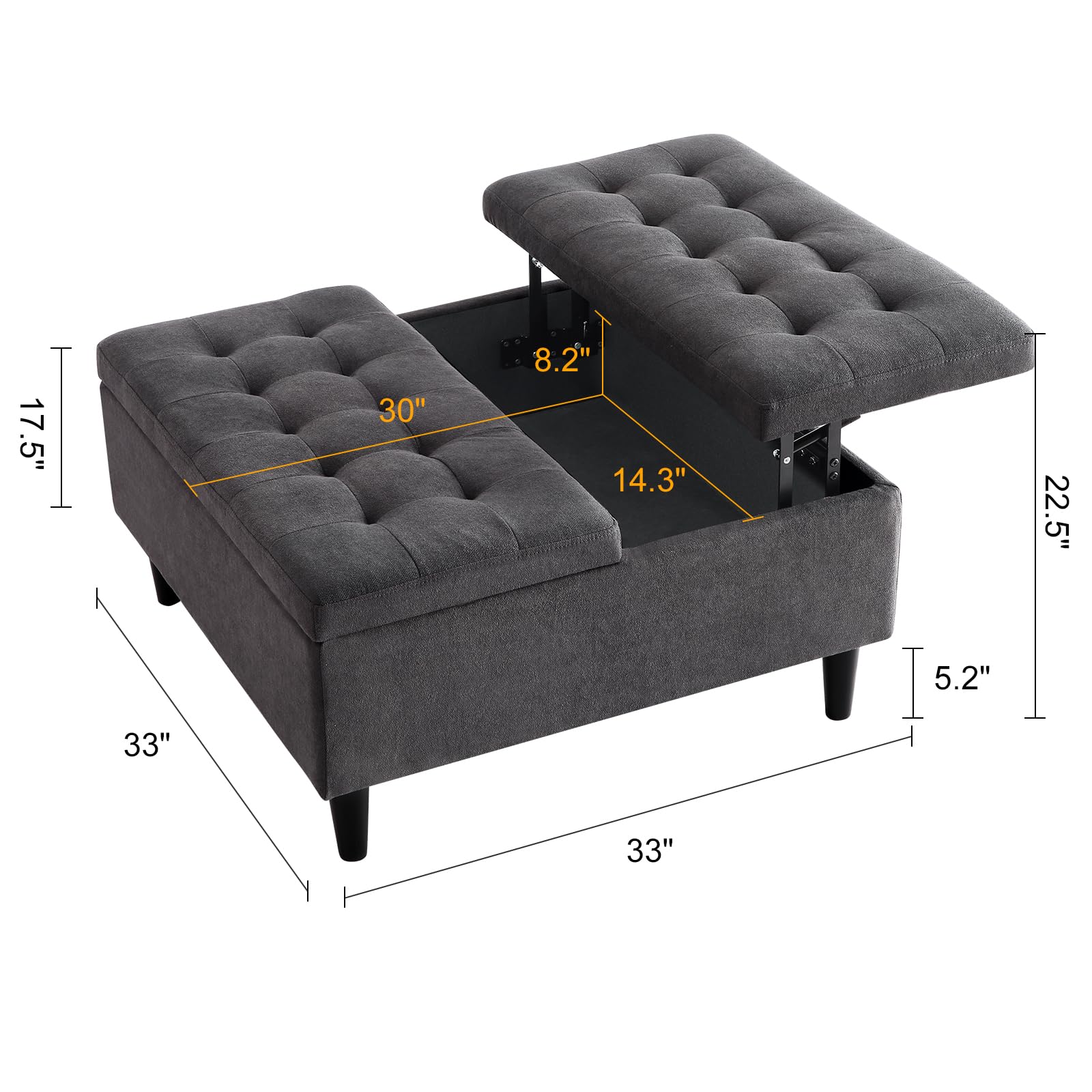 GARVEE 33 Inch Square Lift Top Storage Ottoman Coffee Table - Upholstered Tufted Design with Solid Wood Frame & Velvet Fabric - Perfect for Living Room, Lounge, and Home Decor