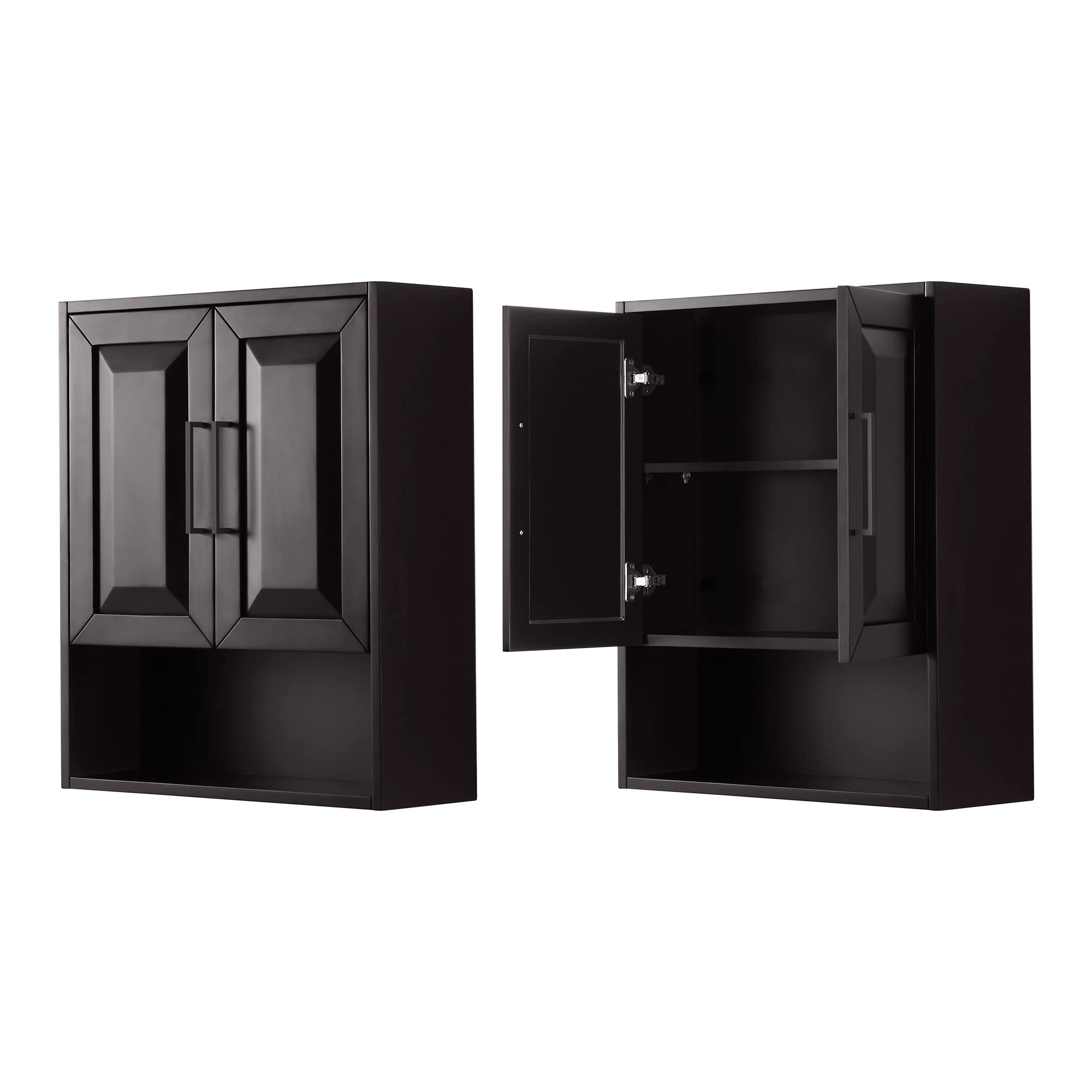 Wyndham Collection Daria Over-The-Toilet Bathroom Storage Cabinet - Wall Mounted, Dark Espresso with Matte Black Trim - Space Saving Bathroom Organizer for Towels, Toiletries & Essentials