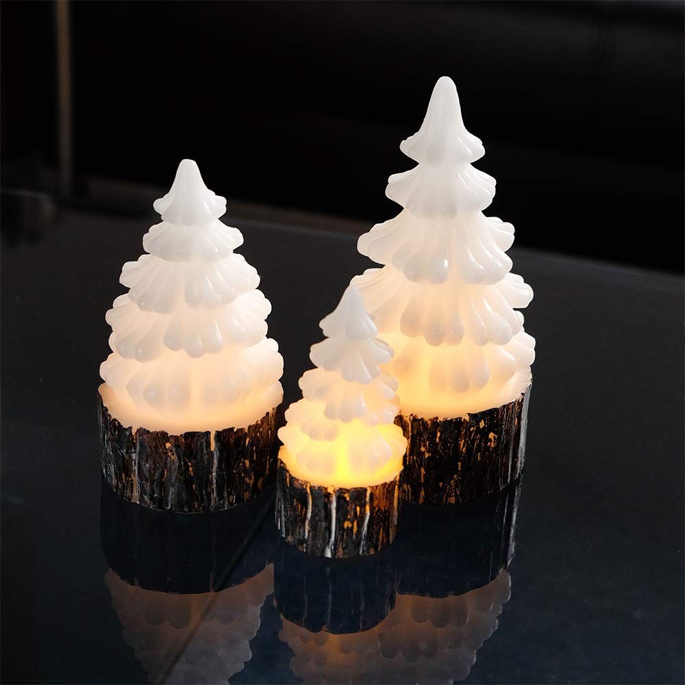 Flameless LED Christmas Candles - Battery Operated Tree-Shaped Set of 3 for Holiday Decor