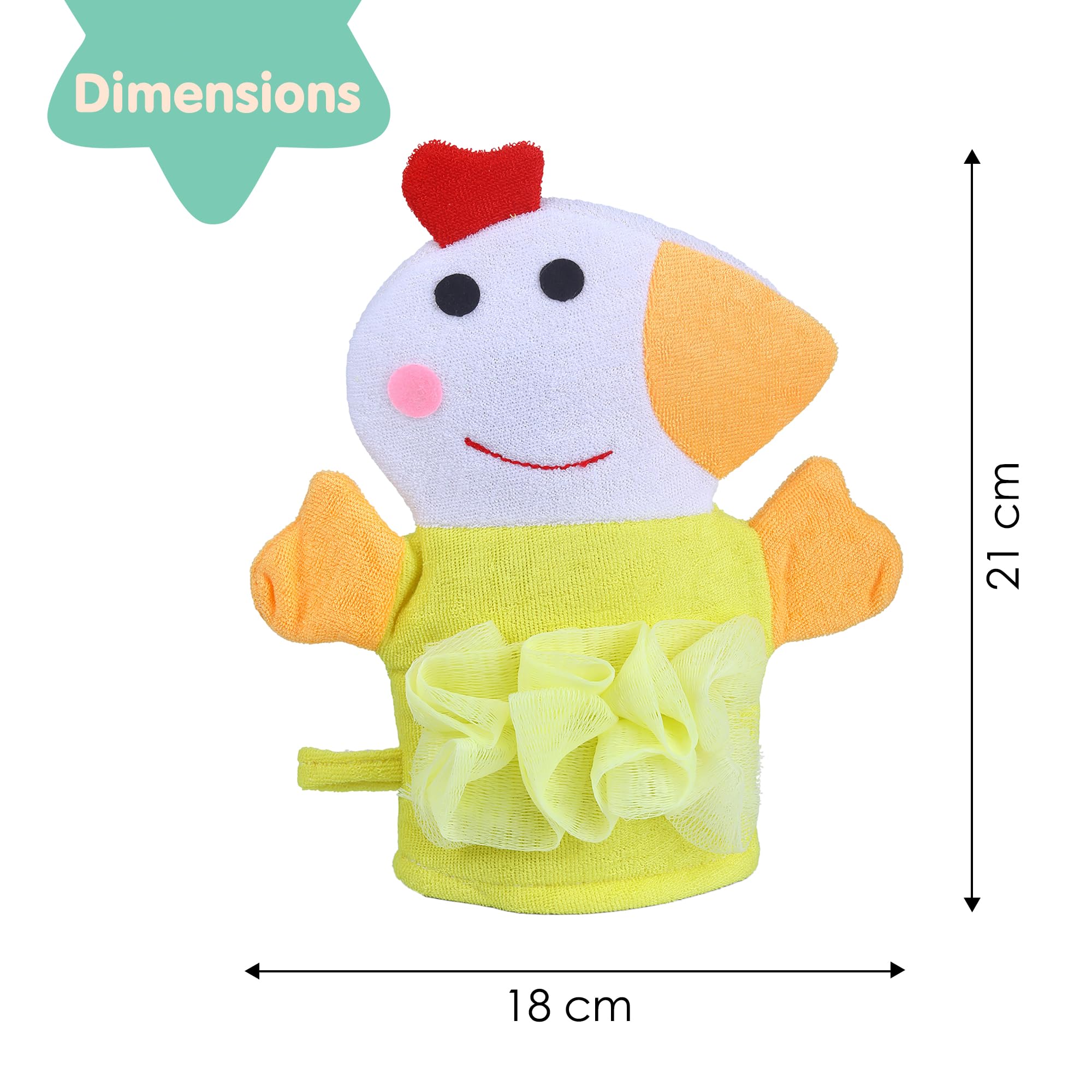 BabyMoo Sweet Hen Yellow Cute Hand Puppet Bath Wash Gloves & Washcloth Mitt for Kids, Toddlers & Infants - Soft Terry Cloth Body Scrubber for Mommy & Baby Boy/Girl - Fun Bath Time Toy for Sensory Play & Baby Skin Care