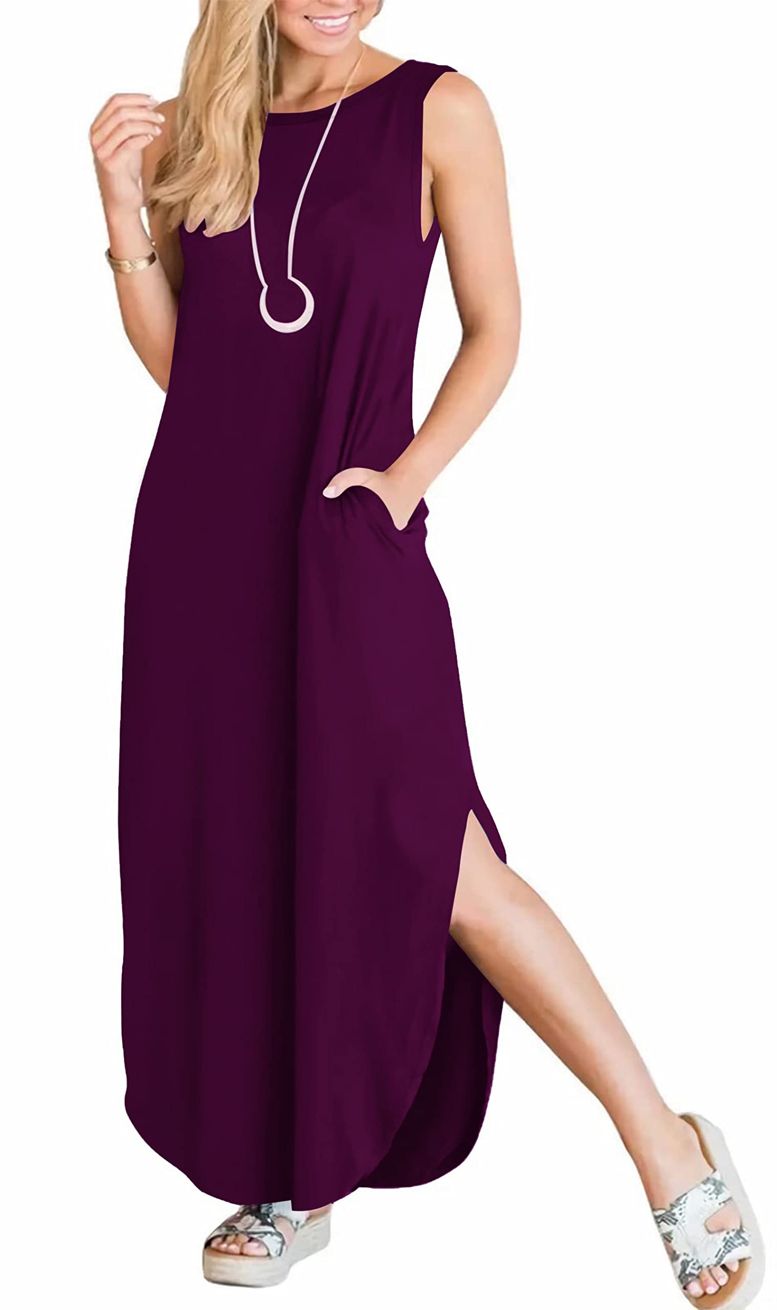 Cuptacc Women's Summer Maxi Dress - Sleeveless Floral Beach Dress with Pockets | Elegant Long Dress for Vacation, Party & Casual Wear 2024