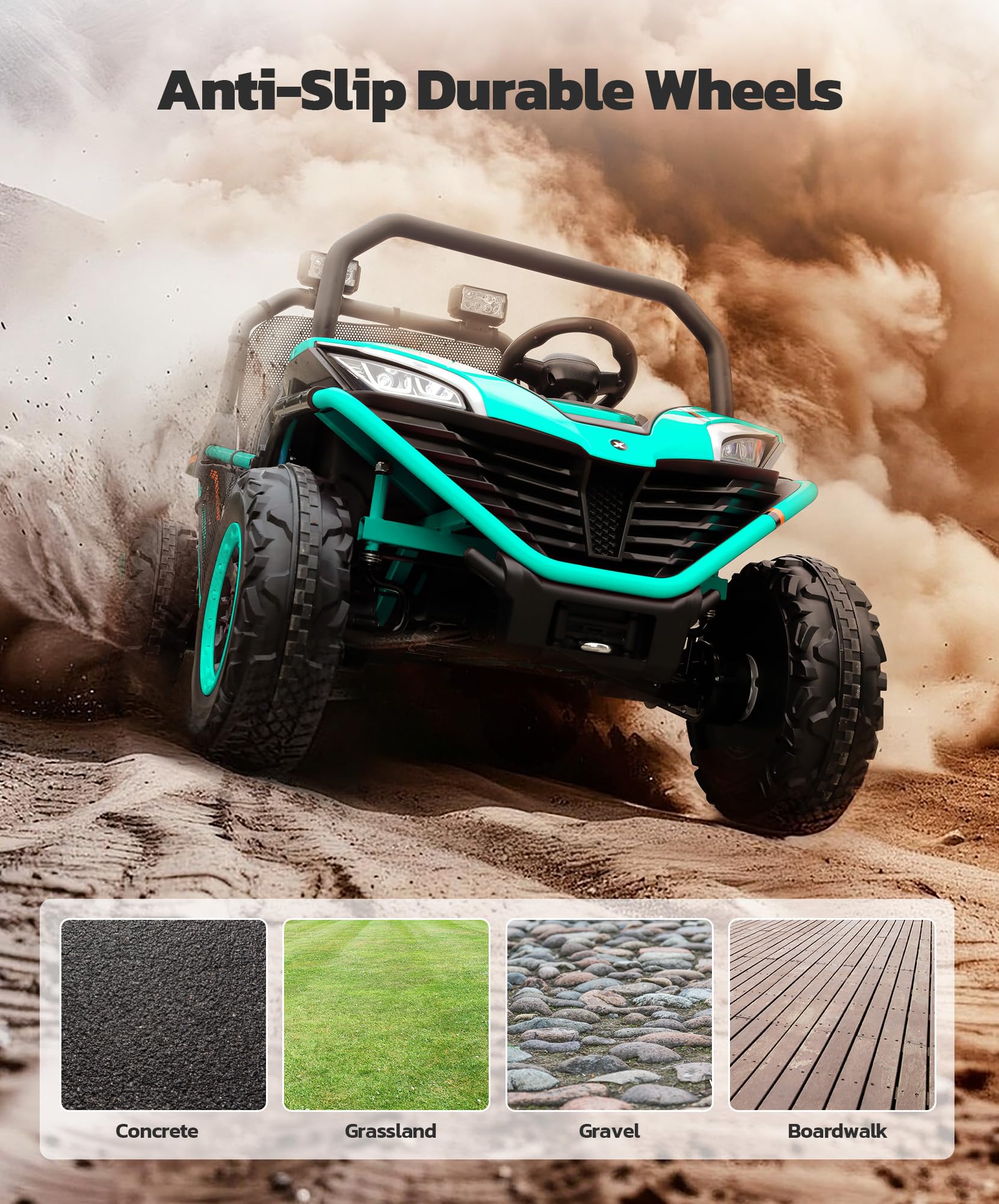 ELEMARA 24V 10AH 2 Seater Kids Electric Ride On Car - 4WD UTV Toy Truck with Remote Control, Bluetooth, LED Lights & 3 Speed Settings | Spring Suspension, Soft Seats & Storage Compartment | Perfect for Outdoor Play, Birthday Gifts & Family Fun (Green)