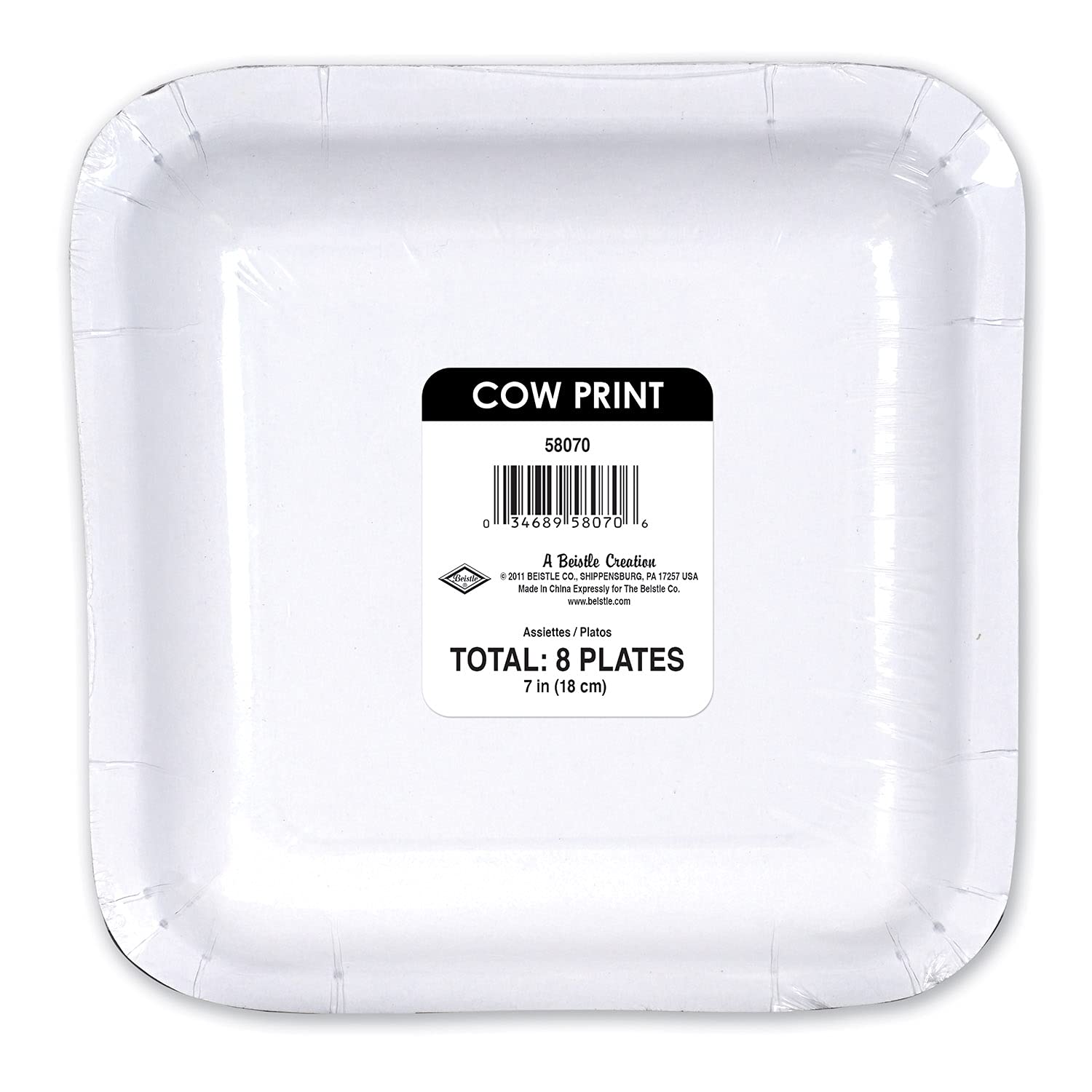 Beistle Cow Print Paper Plates - 8 Pack Disposable Party Plates for Birthday, BBQ, Picnic & Farm Theme Decorations