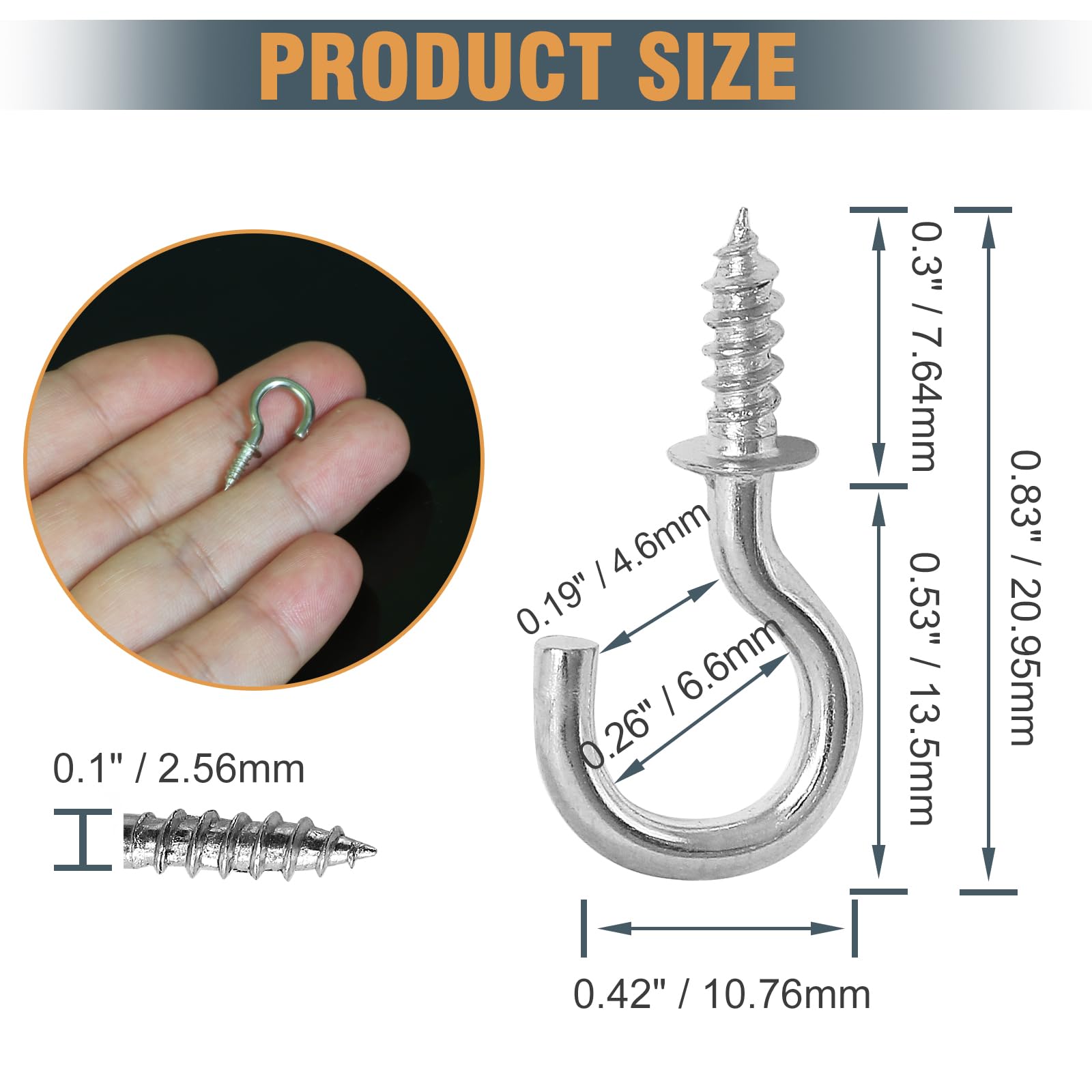 100Pcs 1/2 Inch Silver Cup Hooks - Heavy Duty Steel Screw-in Hooks with Nickel Plating for Ceiling, Wall & DIY Projects - Perfect for Hanging Plants, Lights & Home Decor