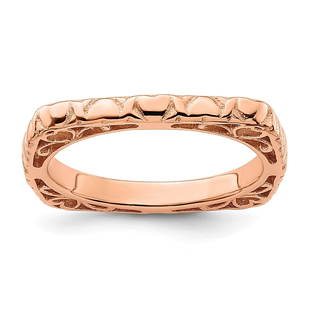 925 Sterling Silver Pink Plated Square Stackable Ring for Women - Dainty Fine Jewelry Gift for Her, Birthday, Anniversary & Valentine's Day - Perfect for Layering & Everyday Wear