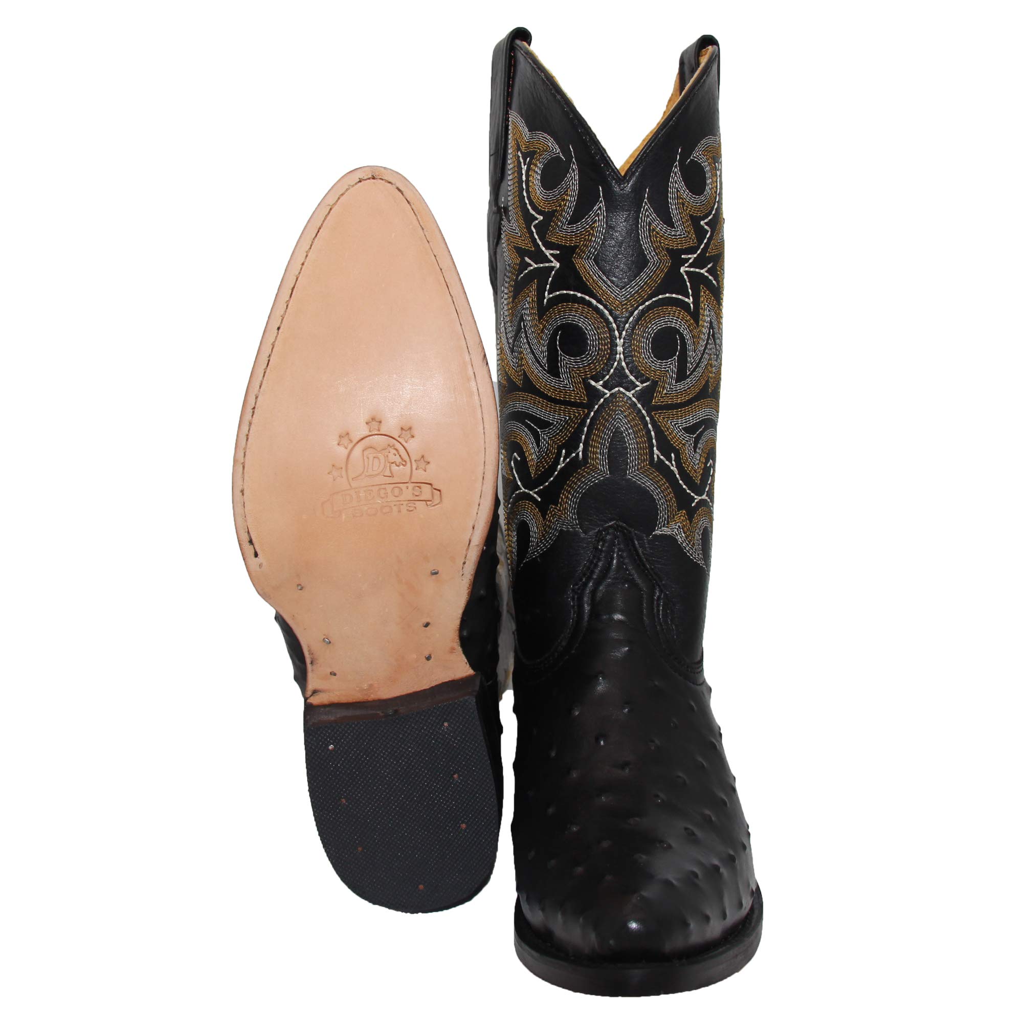Men's Genuine Leather Cowboy Boots - Embossed Ostrich Quill Print Western Boots with Free Belt | Comfortable & Durable for Rodeo, Country Music Festivals & Western Fashion