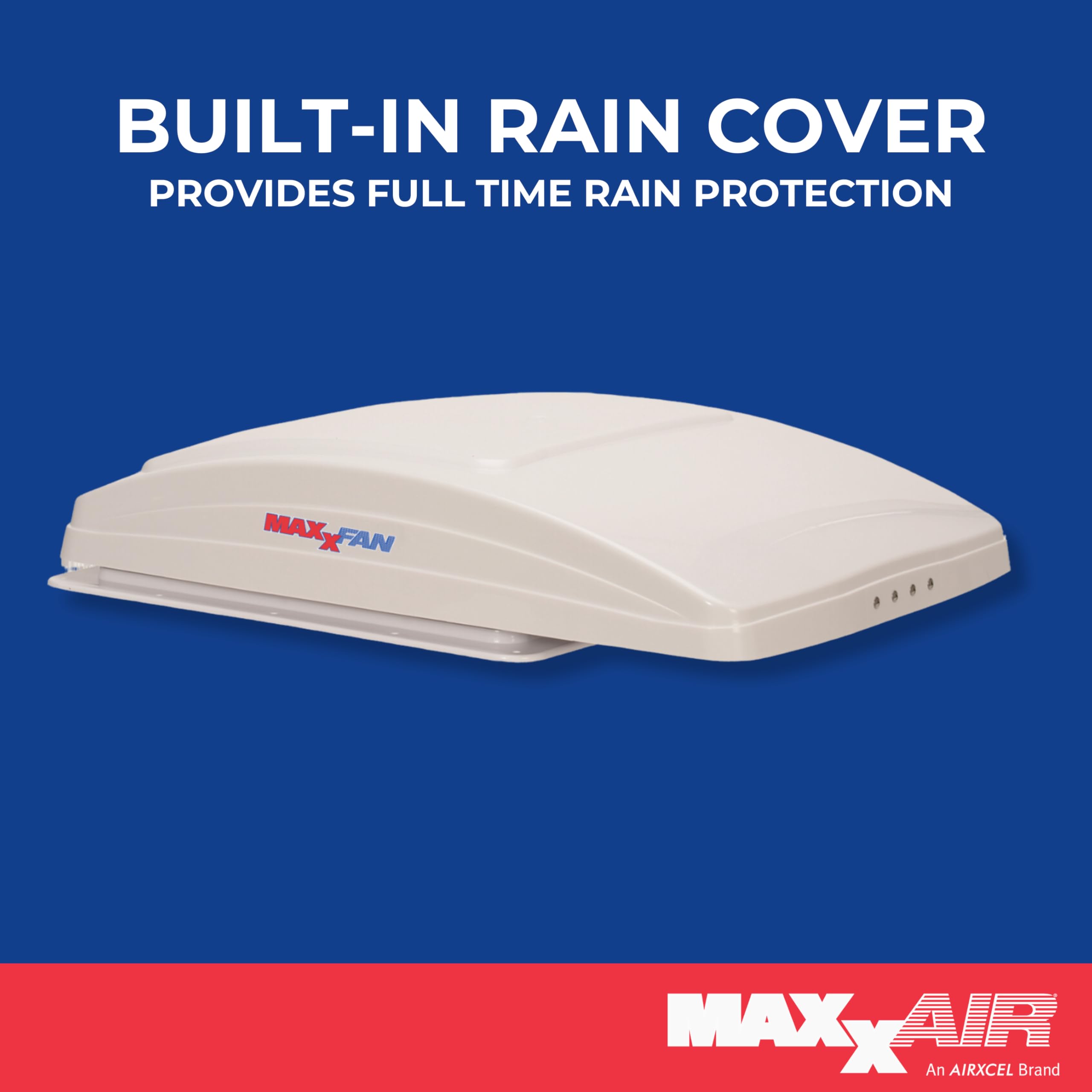 Maxxfan Deluxe RV Vent Fan with Built-In Rain Shield - 10 Speed Reversible Thermostat Control, 12V Long Life Motor, Fits Standard 14x14 Roof Openings - Perfect for RV Camping, Travel Trailers & Motorhomes (White, Model 00-05100K)