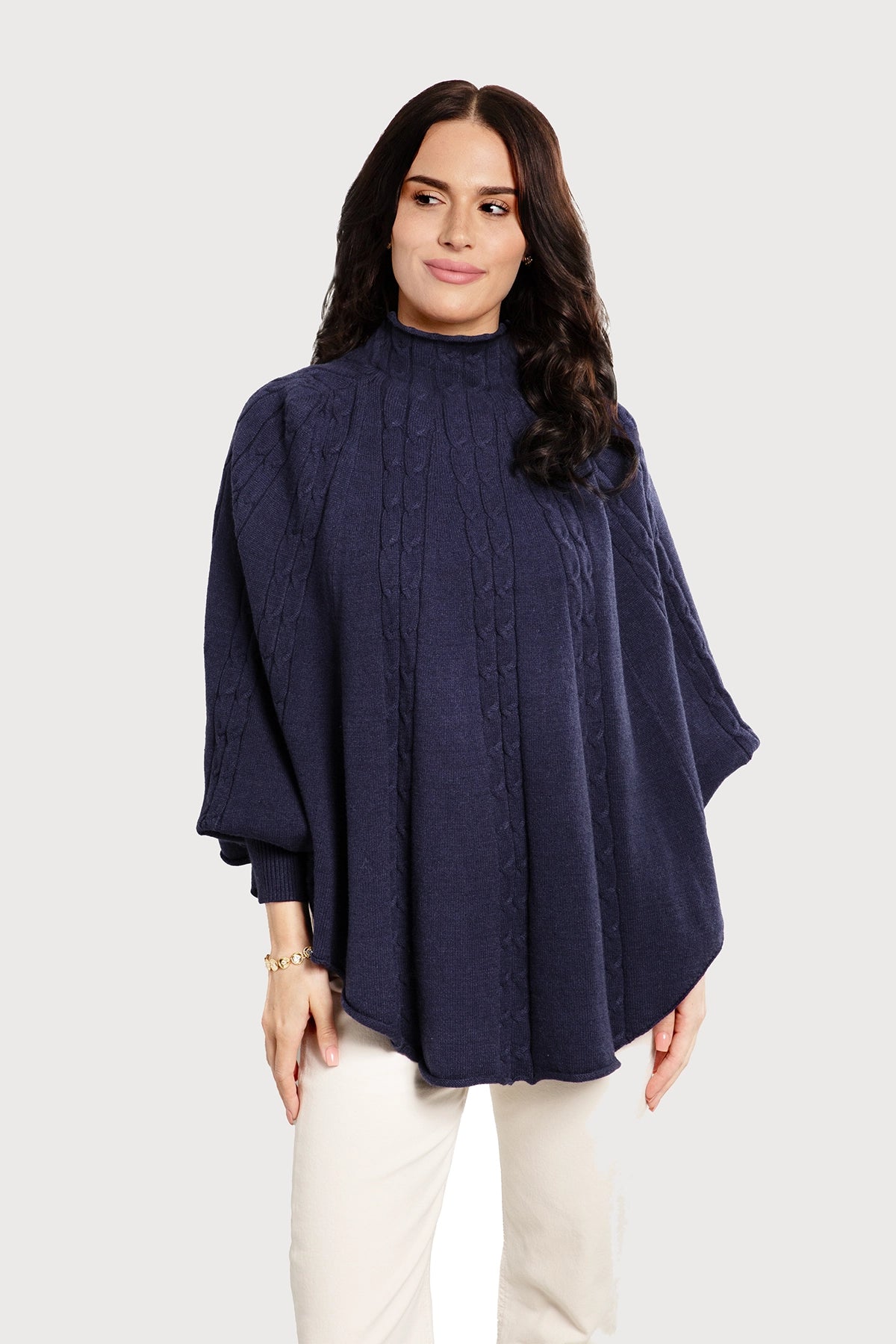 Women's Chunky Cable Knit Turtleneck Poncho Sweater - Cozy Winter Pullover for Casual Outfits & Holiday Gatherings