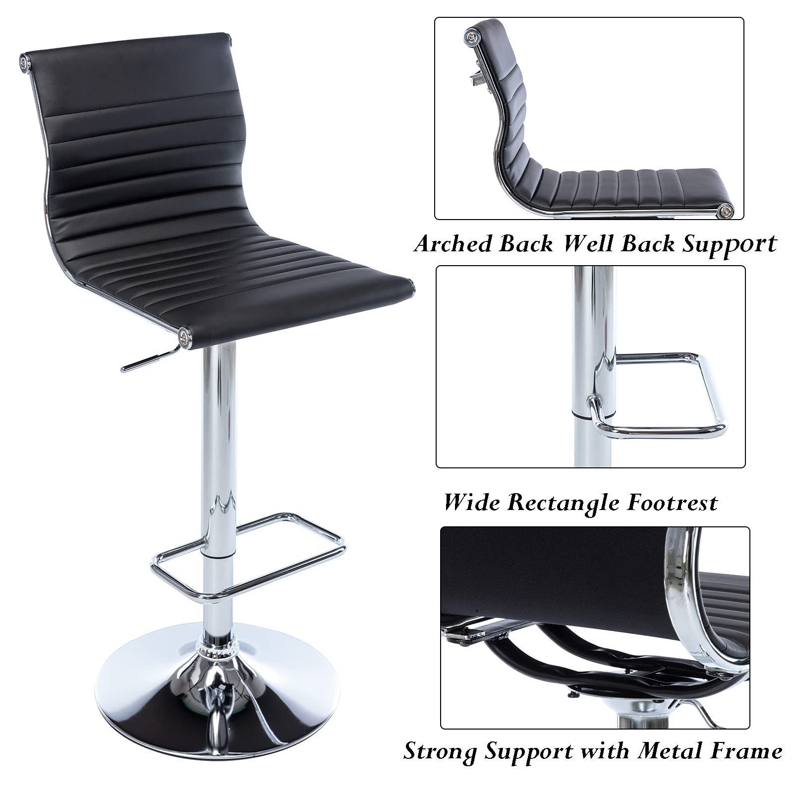 4 Pack Adjustable Height Swivel Bar Stools - Modern Faux Leather Counter Stools with Back Support for Kitchen Island, Breakfast Bar & Dining Room - Perfect for Entertaining & Casual Dining (Black)