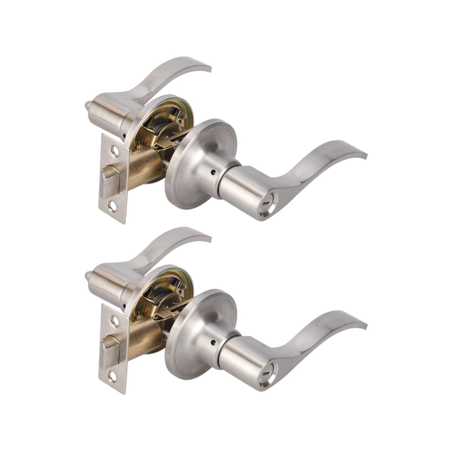 TMC Heavy Duty Privacy Door Lever - Brushed Nickel Finish for Bathroom & Interior Doors | Secure & Durable Lock Handle (TL001-SN-BK-2P) | Perfect for Home, Office & Commercial Spaces