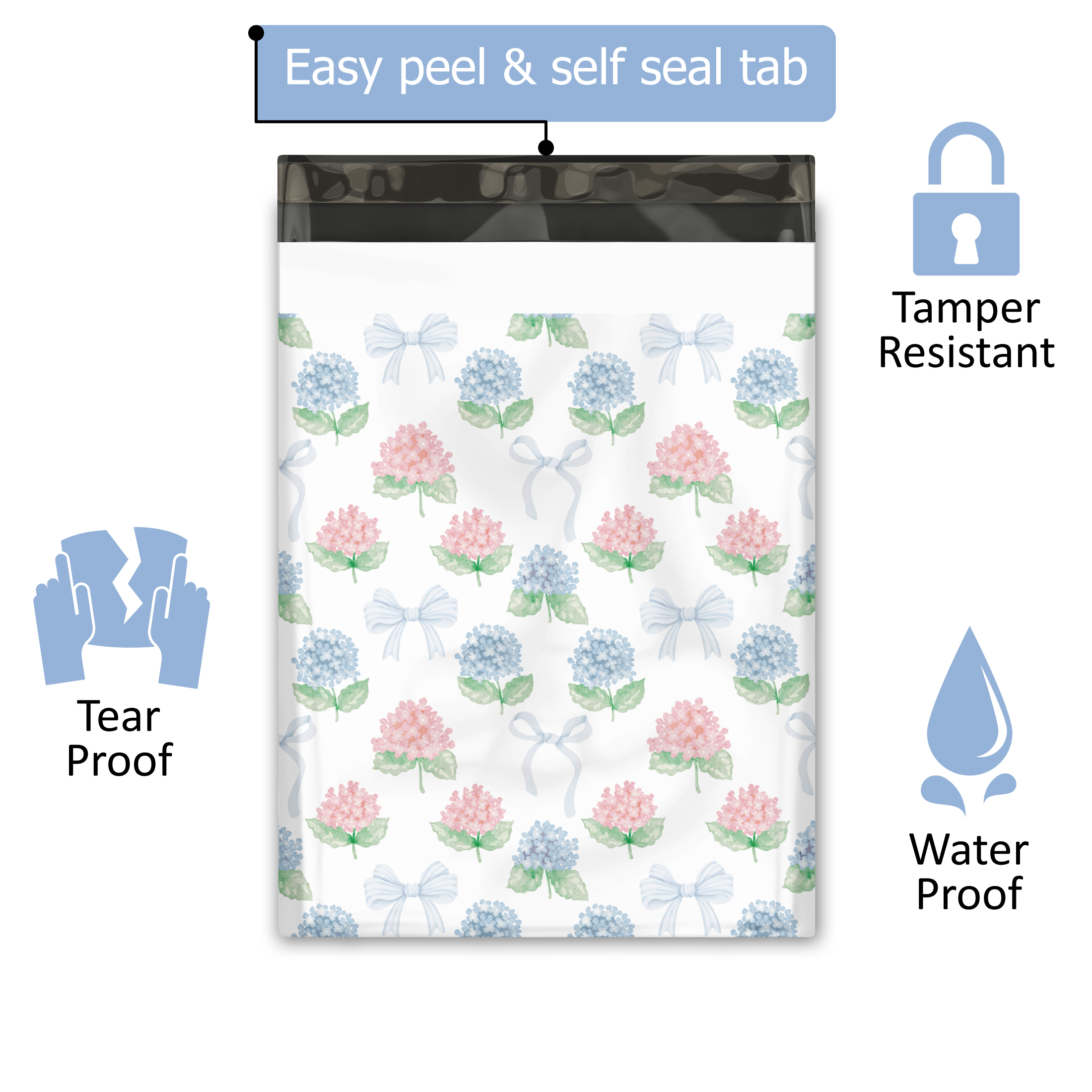 10x13 Hydrangeas Designer Poly Mailers - Premium Printed Shipping Envelopes for Ecommerce, Boutique & Subscription Boxes - Waterproof Mailing Bags for Gifts, Apparel & Small Business Packaging