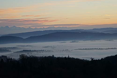 20x30 Inch Laminated Alpine Fog Sunset Poster - Vibrant Colors & HD Imagery - Perfect for Living Room, Bedroom & Office Wall Decor - Ready to Frame Artwork