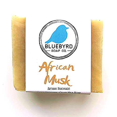 BLUEBYRD Soap Co. African Musk Goat Milk Soap Bars for Men - Moisturizing Body Wash with Patchouli & Sandalwood Scent - Natural Soap for Dry, Eczema-Prone Skin - Made with Nourishing Goat's Milk - Perfect for Shower, Bath & Daily Skincare Routine (AFRICAN)