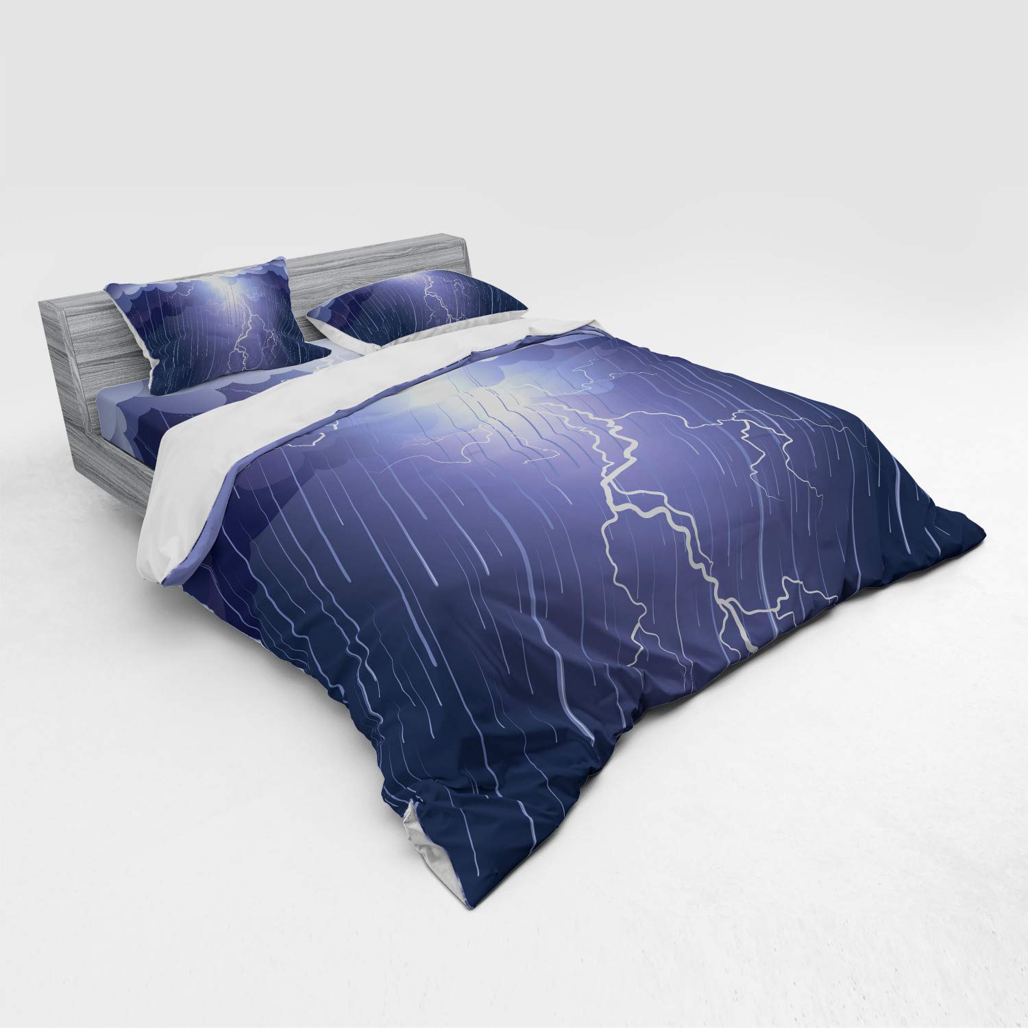 Ambesonne King Duvet Cover Set - Lightning Thunderstorm Design for Cozy Nights