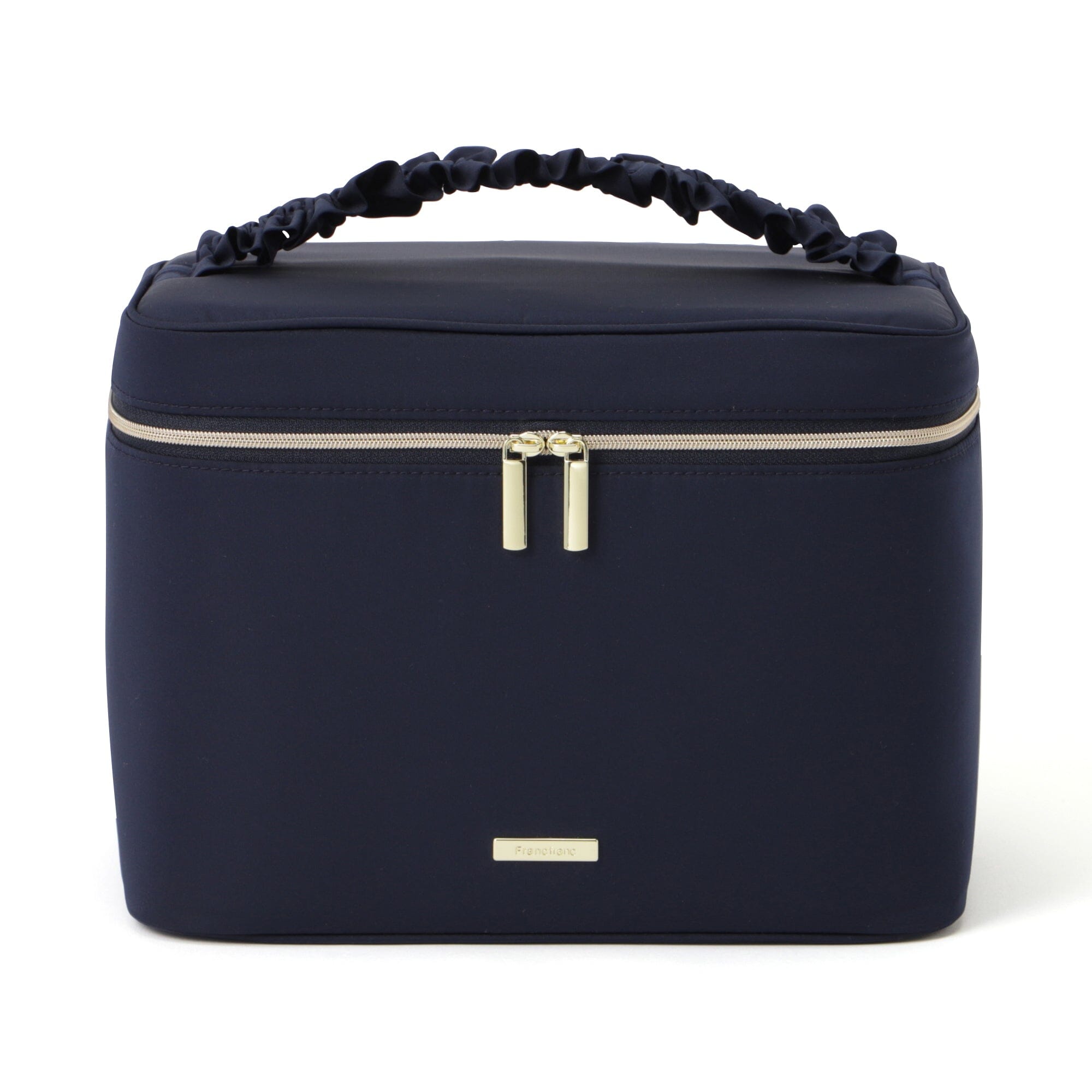 Frilled Vanity Pouch for Women - Navy Blue Makeup Bag with Zipper Closure | Perfect for Travel, Gym & Everyday Essentials Storage