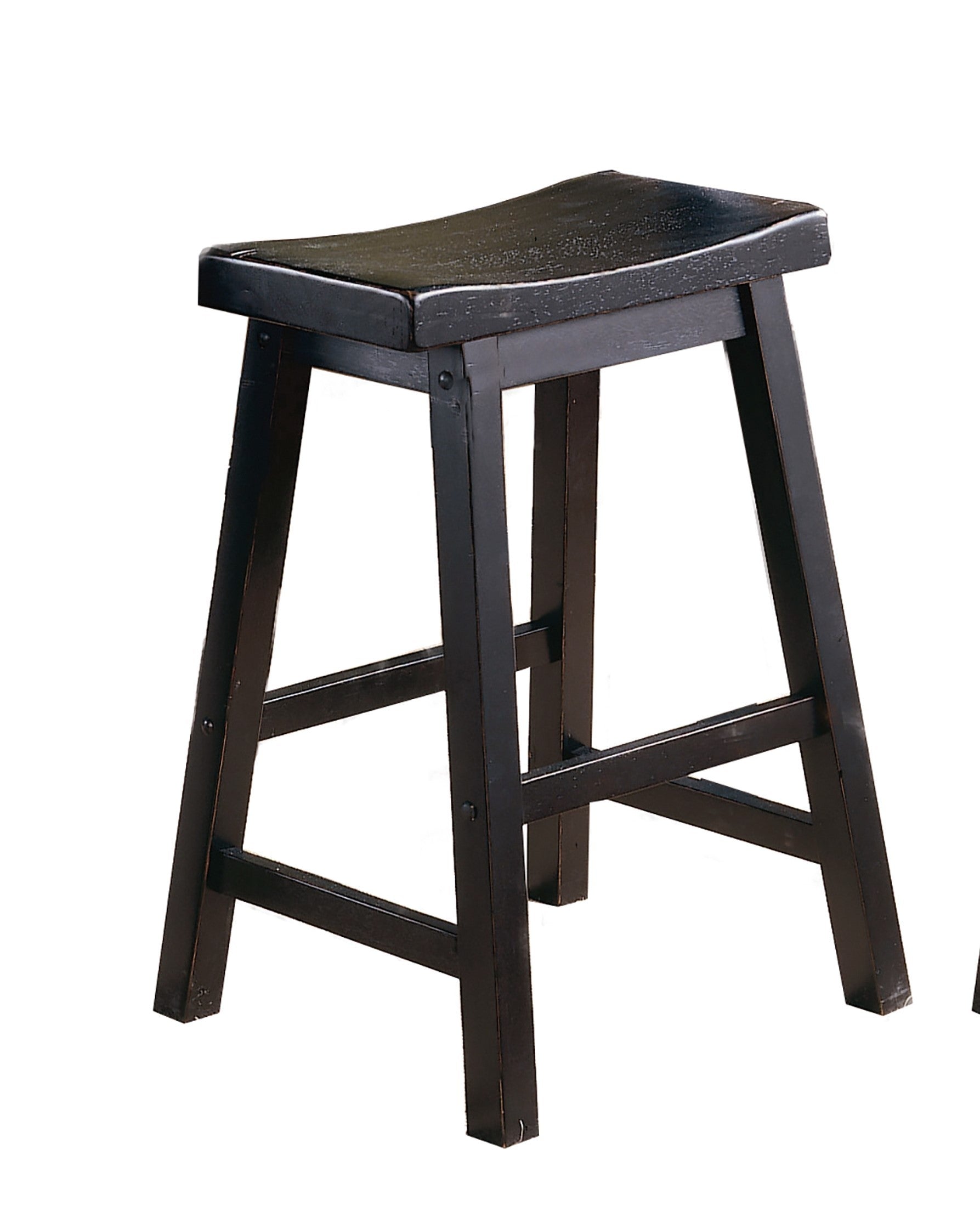24 Inch Black Counter Height Stools Set of 2 - Solid Wood Saddle Seat Bar Stools for Kitchen Island, Breakfast Nook & Casual Dining - Modern Home Furniture