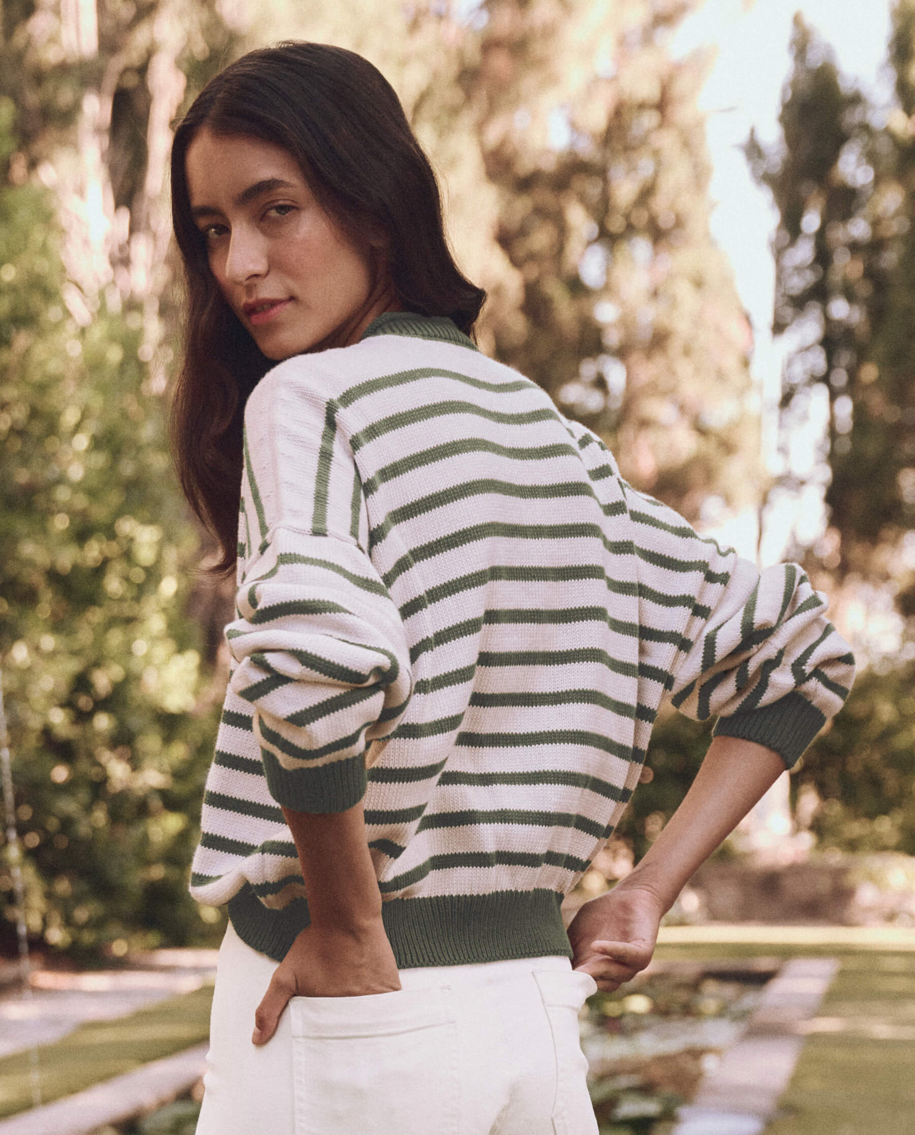 Stylish Olive and Cream Striped Roll Neck Pullover Sweater - Perfect for Casual Outings and Winter Layering
