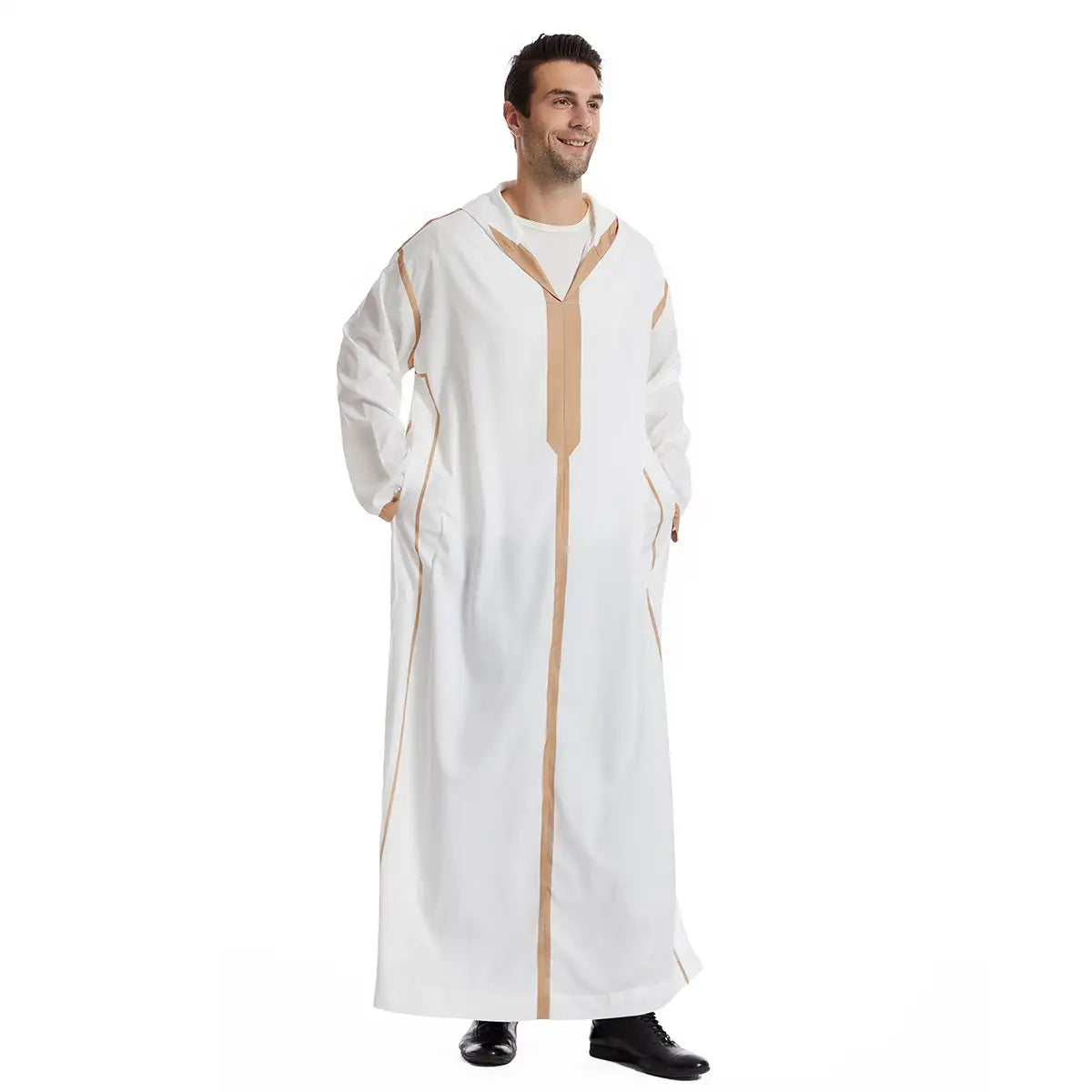 Premium Middle Eastern Arab Men's Hooded Thobe - Traditional Islamic Long Robe for Prayer, Eid & Special Occasions