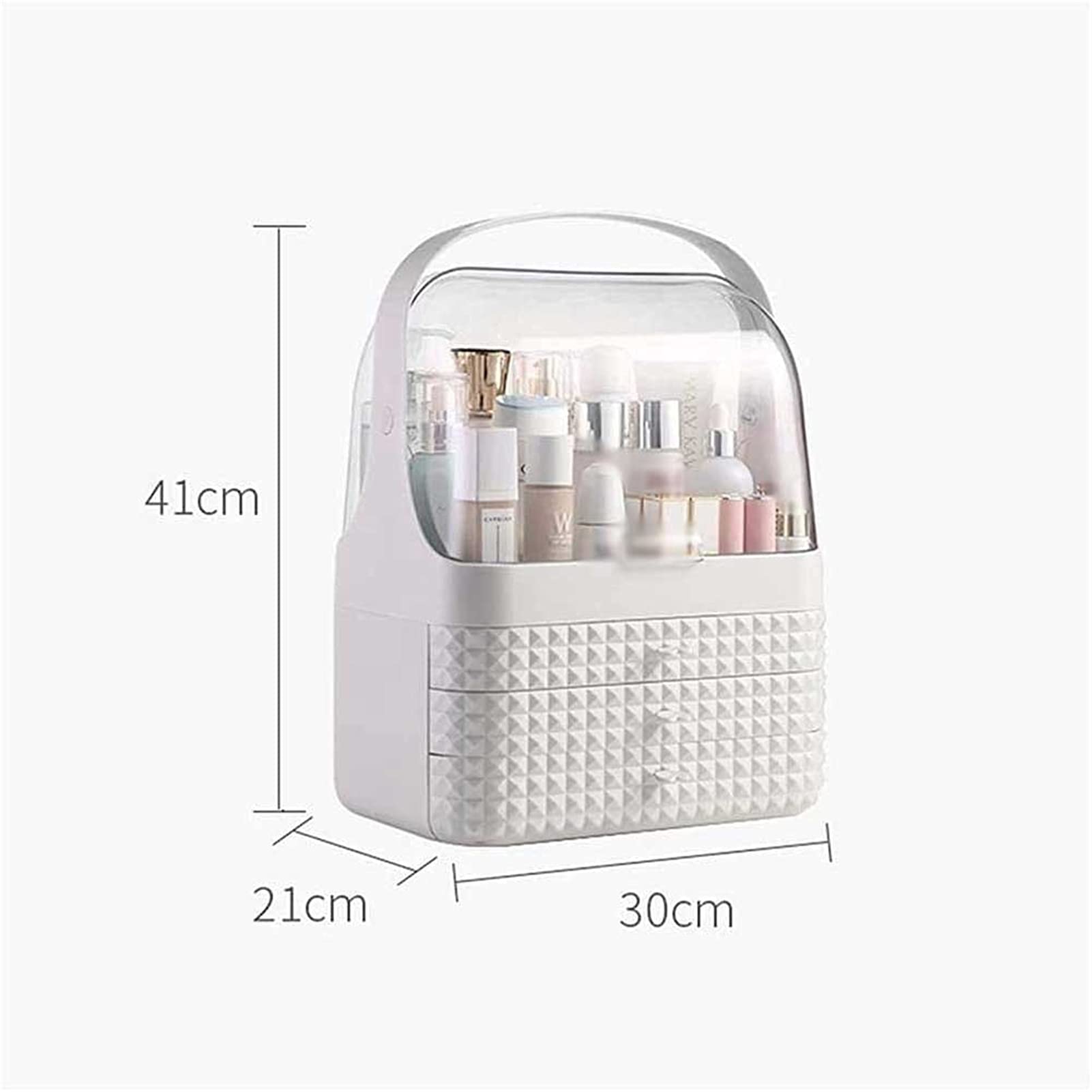 Portable Makeup Organizer with Dust-Free Cover & Waterproof Lid - High Capacity Cosmetic Storage Box with Handle, Dust-Proof Drawers - Perfect for Bathroom Countertop, Bedroom Dresser & Travel Use