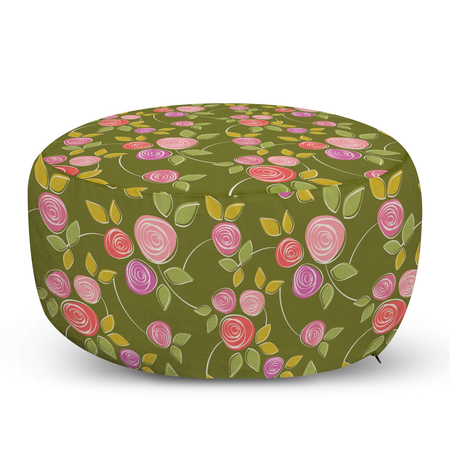 Ambesonne Rose Pouf Cover with Zipper - Soft Decorative Fabric Unstuffed Case, 30x17.3 Inches, Multicolor Floral Design | Perfect for Living Room, Bedroom & Home Decor