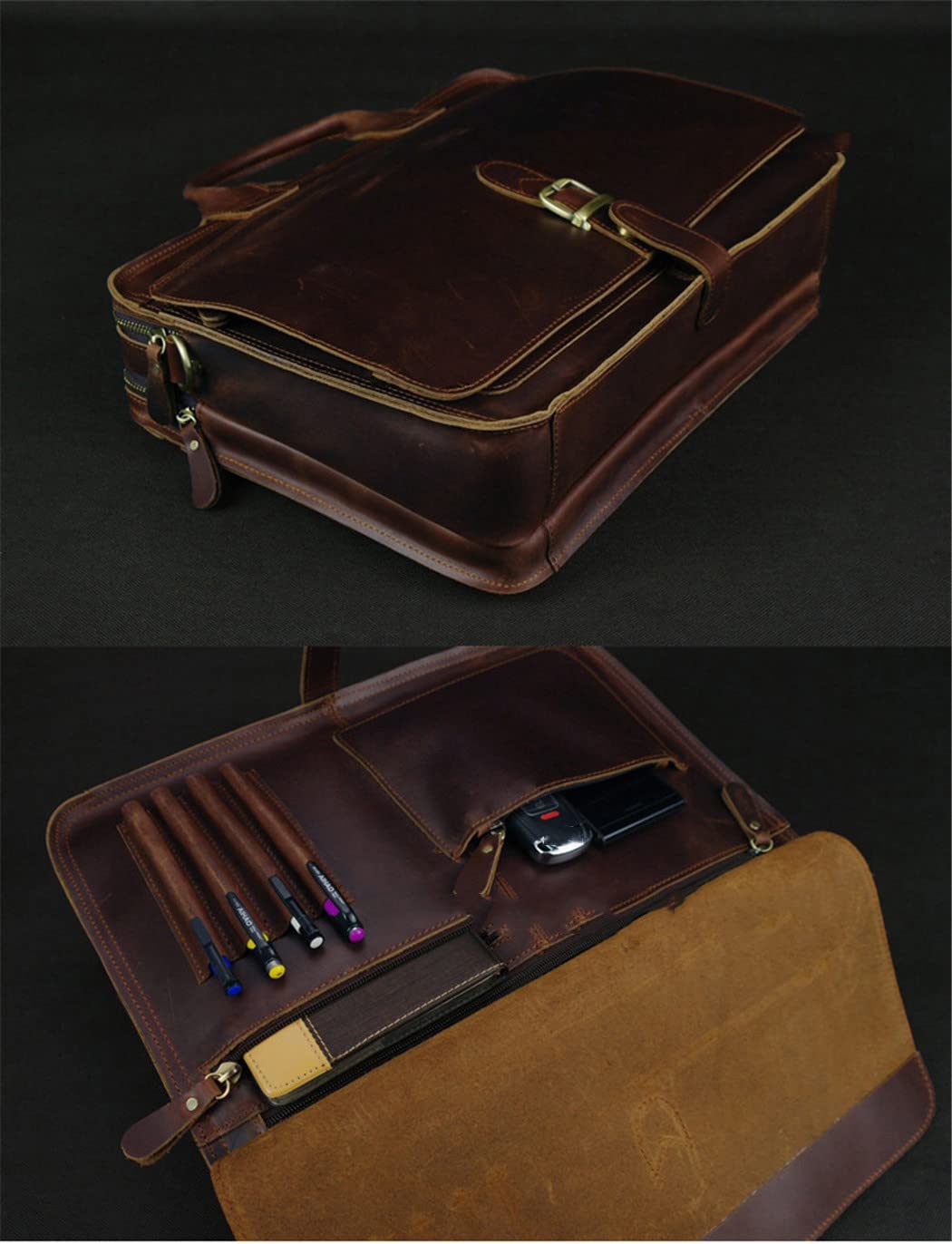 Premium Genuine Leather Men's Laptop Briefcase - Professional Business Portfolio Bag for Office & Travel - Stylish Work Bag for Documents, MacBook & Essentials