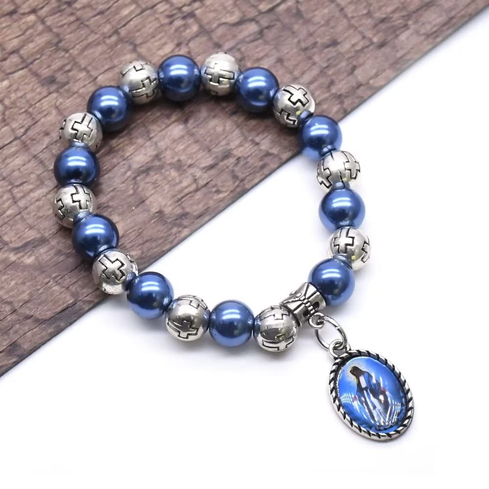 Virgin Mary Bead Bracelet with Medal - Stretch Rosary Prayer Bracelet, Religious Catholic Jewelry Gift for Women - Perfect for Daily Wear, Prayer & Spiritual Protection