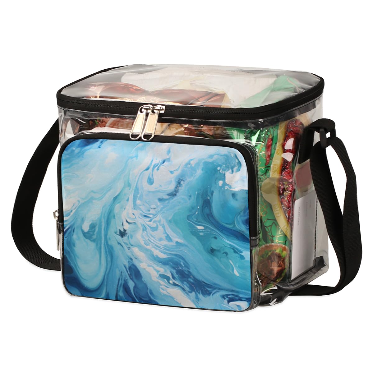 GzLeyigou Blue Marbling Skin Clear Tote Bag with Handles - Transparent Crossbody Shoulder Bag for Lunch, Outdoor, Travel, Picnic, Concerts & Sports Events - Stadium Approved Liquid Texture Purse for Women & Teens - Perfect for Beach, Shopping, Gym & Daily Use