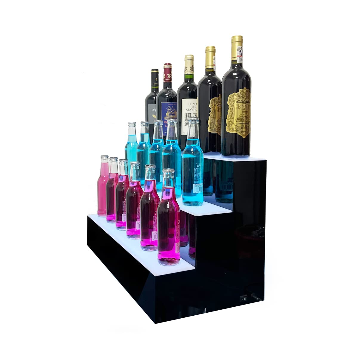 **31 Inch 3-Tier LED Lighted Liquor Bottle Display Stand - Remote Control Bar Shelf for Home & Commercial Use - Perfect for Bars, Restaurants, and Home Decor**