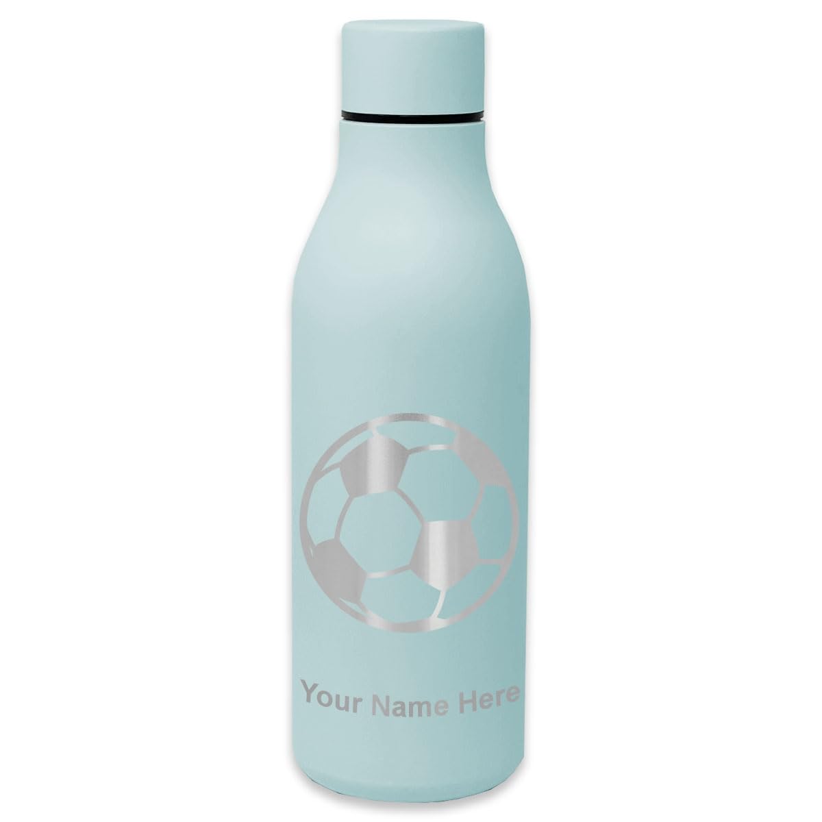 LaserGram Double Wall Insulated Stainless Steel Water Bottle with Soccer Ball Design - Personalized Engraving Included - Perfect for Sports, Gym, School & Outdoor Activities